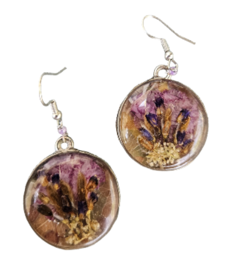Lavender Moss Pressed Flower Earrings