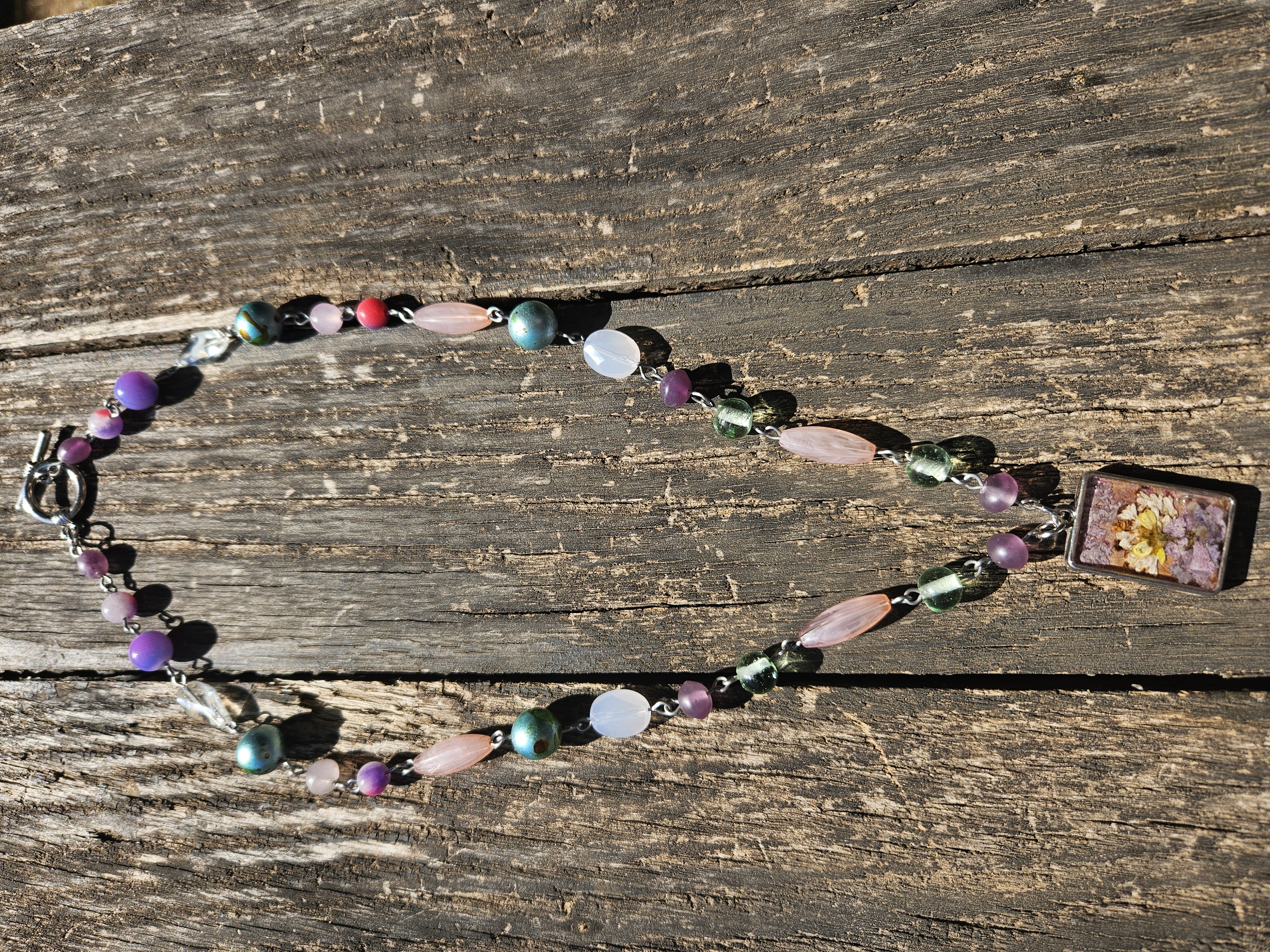 Need For Pink Upcycled Necklace with Pressed Flower Charm