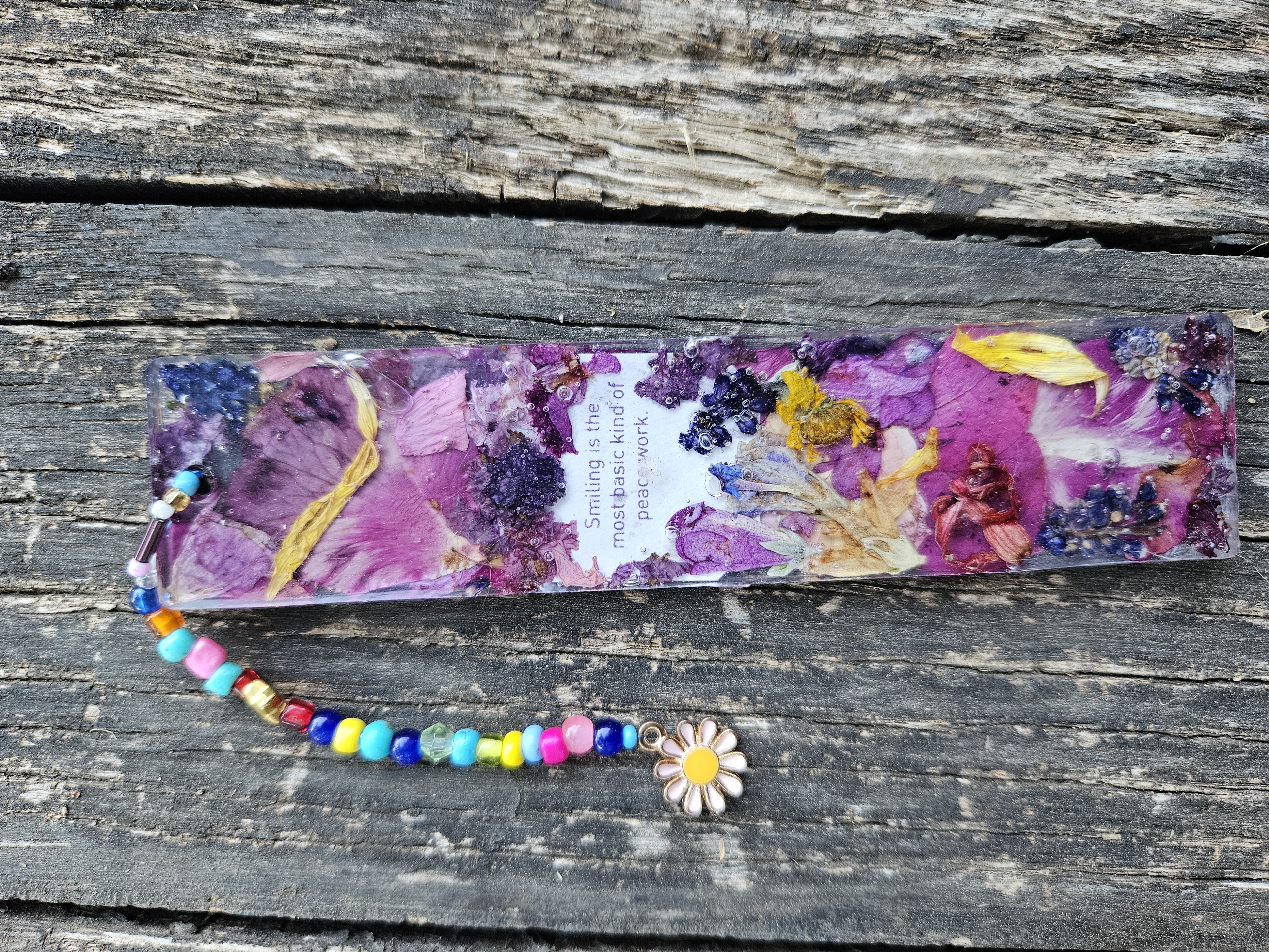 Floral Collage Pressed Flower Bookmark with Upcycled Yogi Tea Tag
