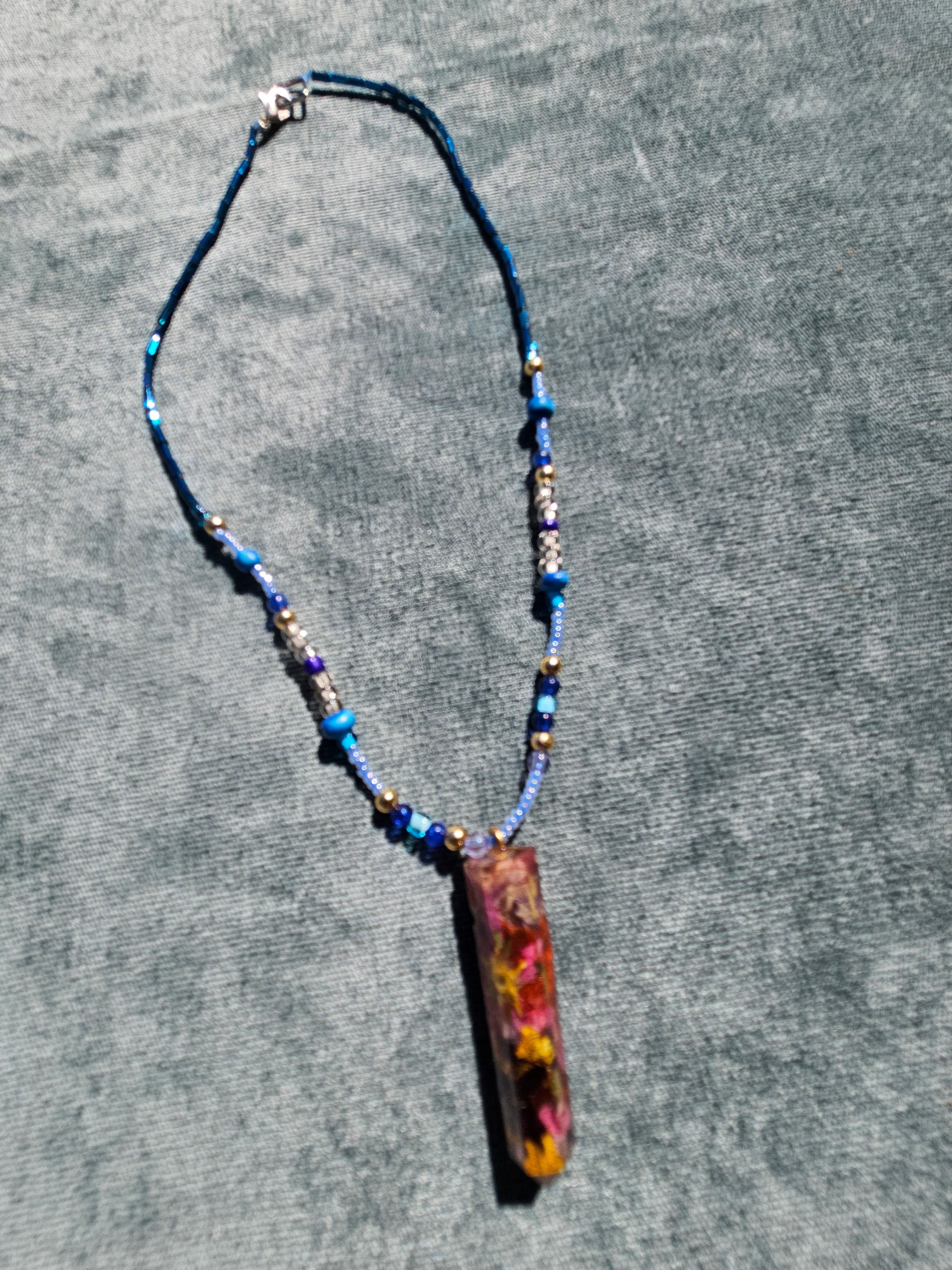 Floral Crystal Pressed Flower Necklace