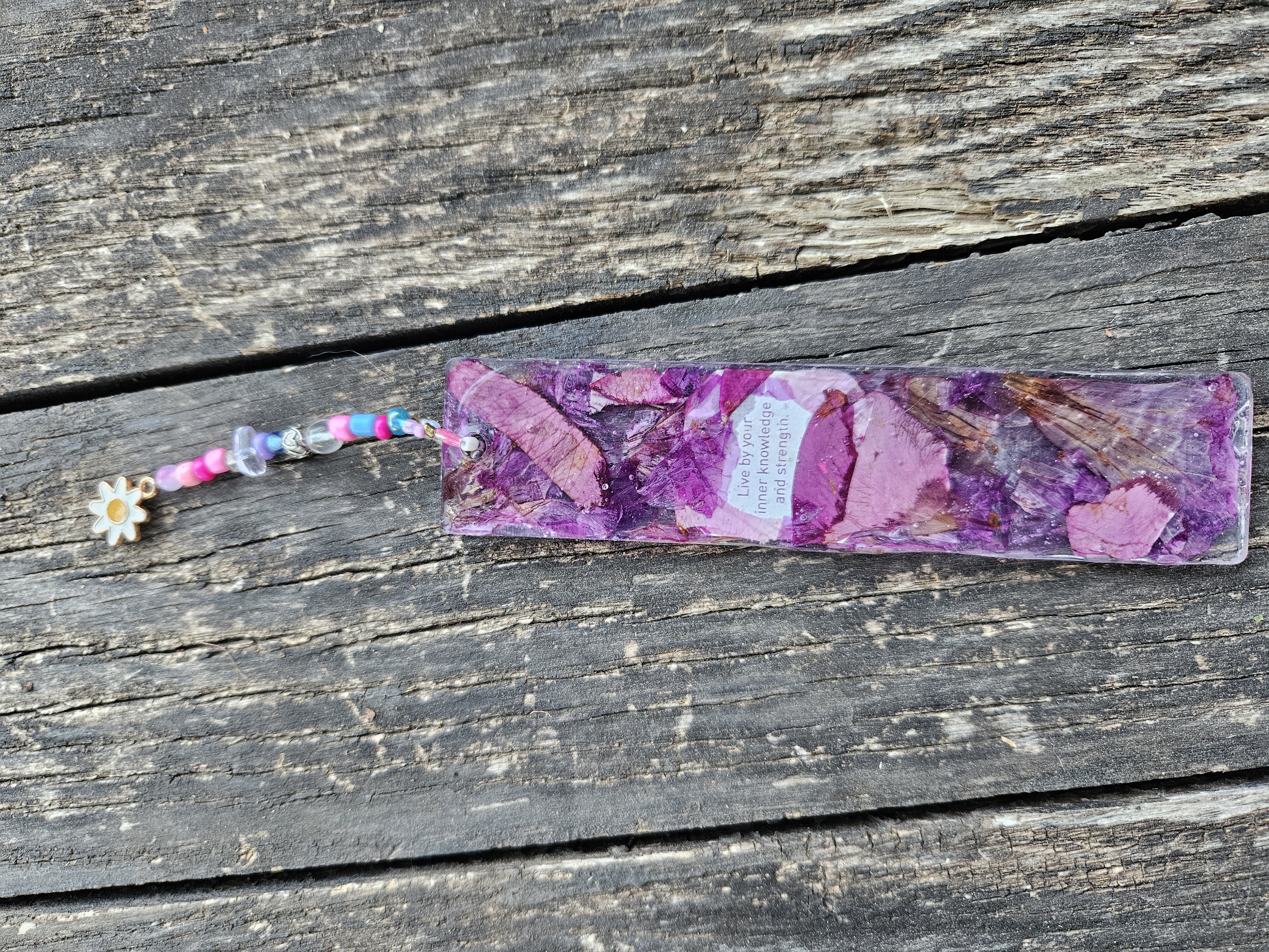 Pink & Purple Pressed Flower Bookmark with Upcycled Yogi Tea Tag