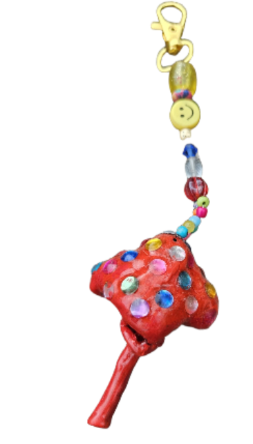 Red Lucky Mushroom Charm with Multicolor Gems Bag Charm