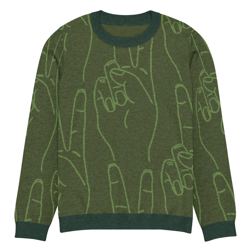 peace hands Knitted crew neck sweater