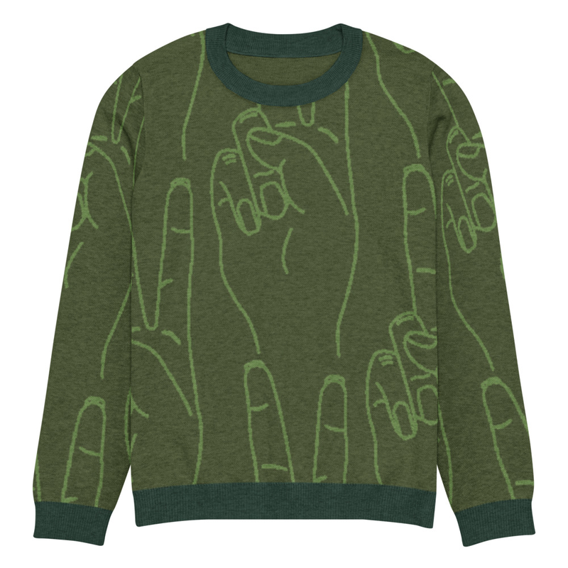 peace hands Knitted crew neck sweater