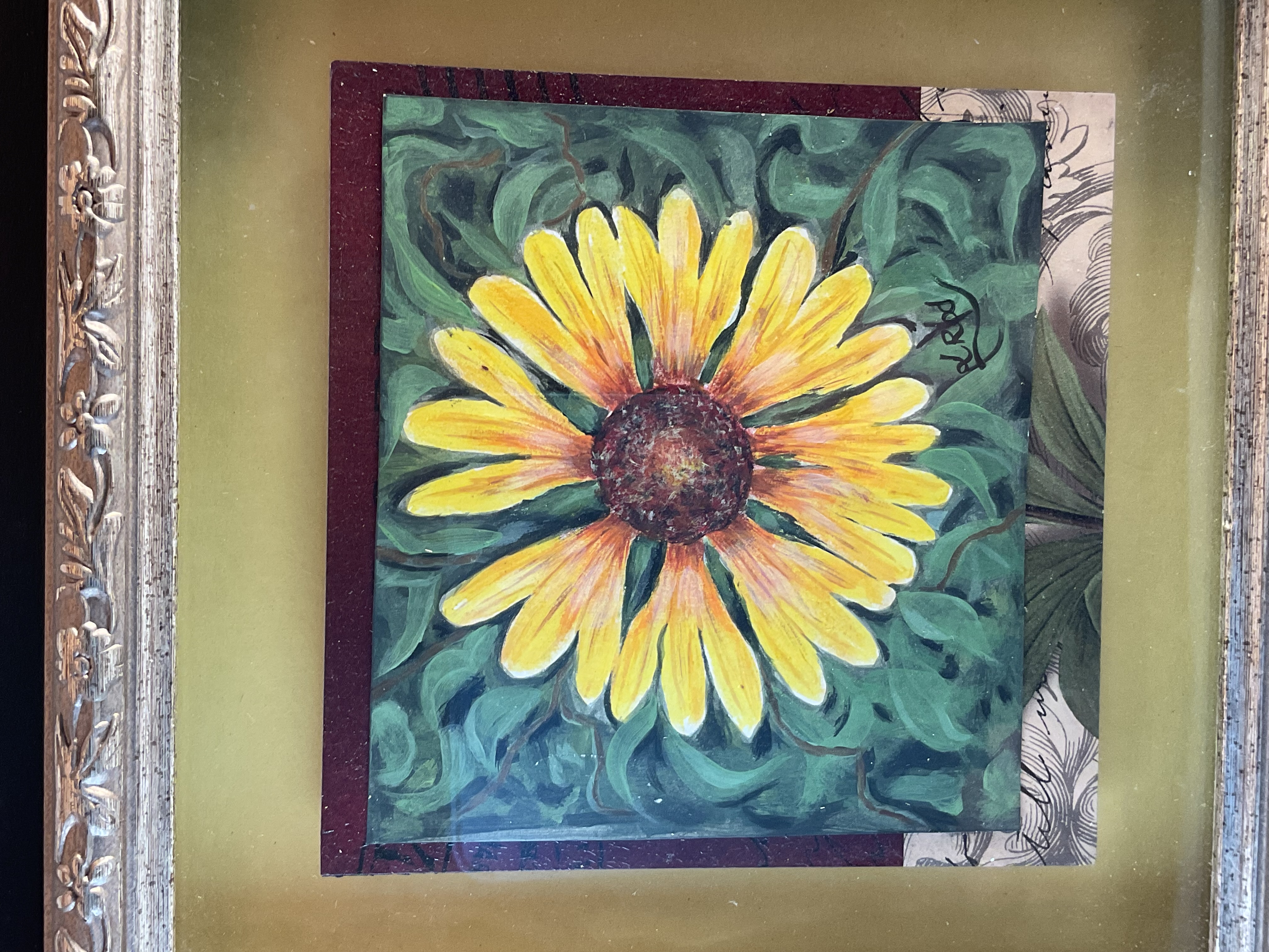 Framed Yellow Flower Painting
