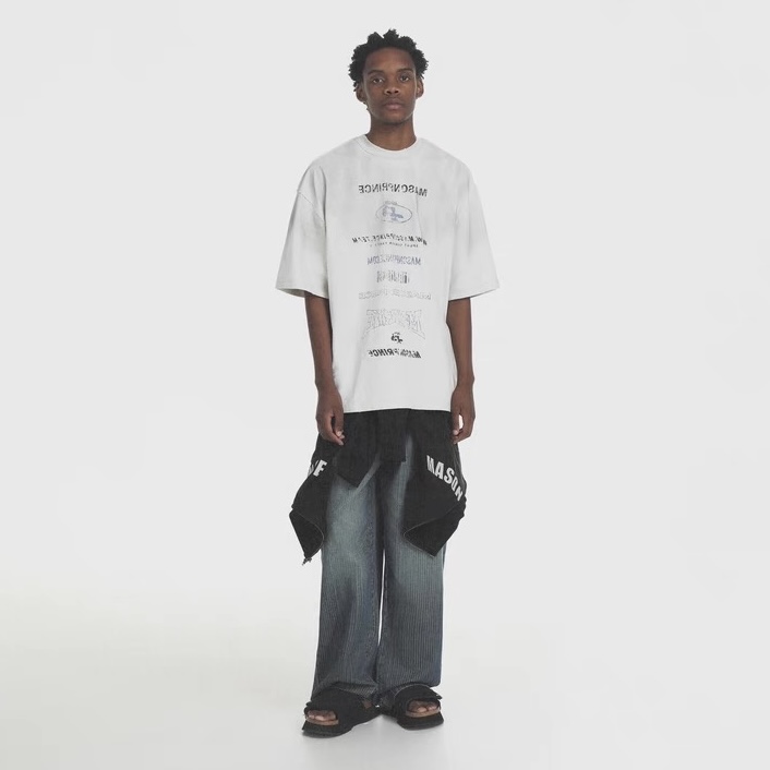 MASONPRINCE WASHED MP LANGUAGE TEE (WHITE GREY)