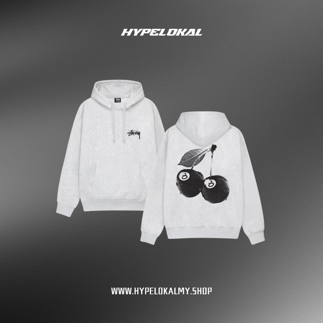 STUSSY CHERRIES HOODIE ASH HEATHER (SS24)
