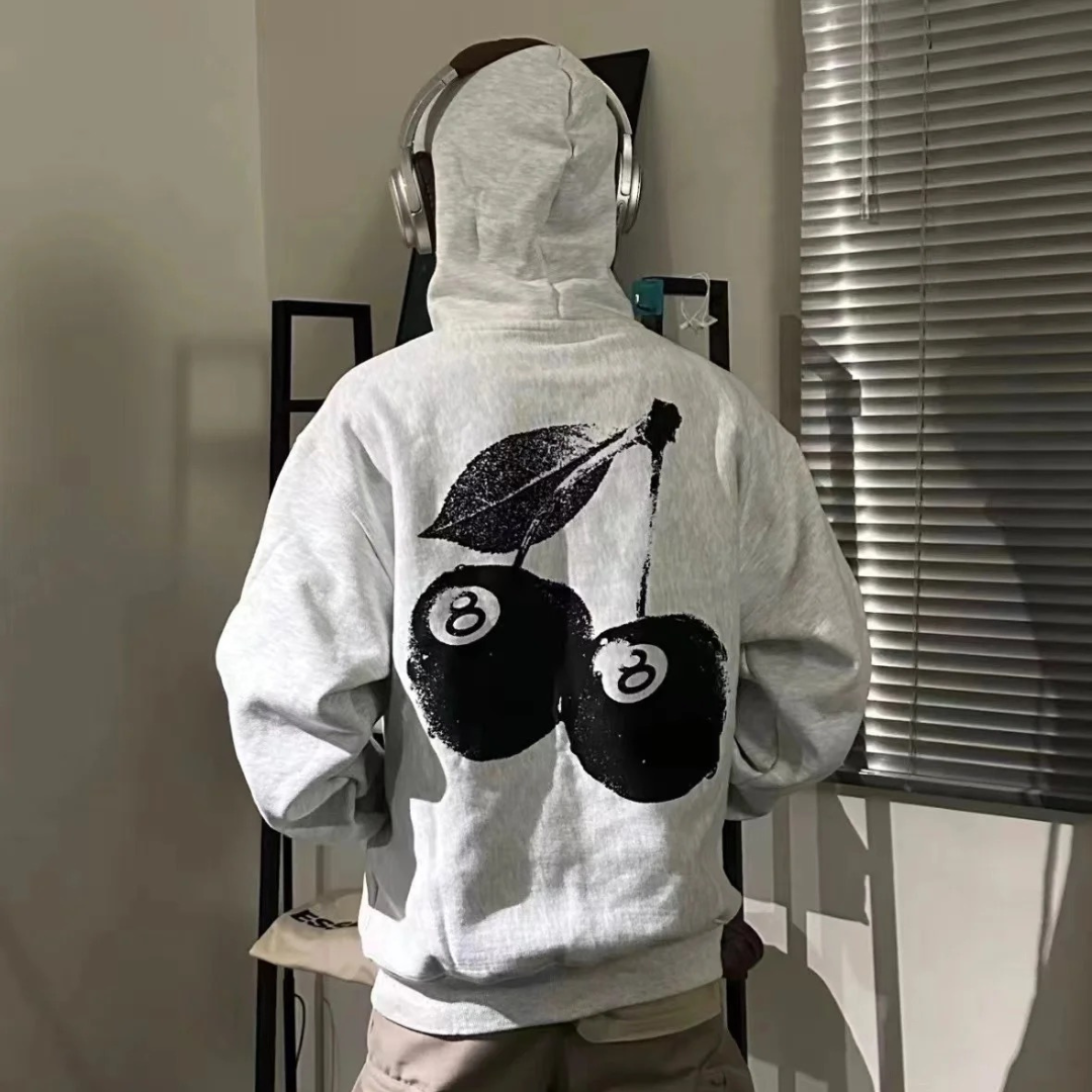 STUSSY CHERRIES HOODIE ASH HEATHER (SS24)