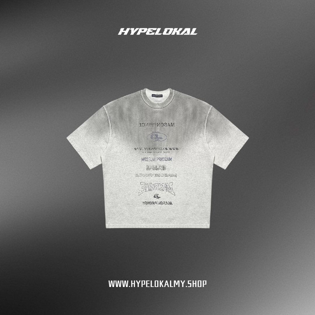 MASONPRINCE WASHED MP LANGUAGE TEE (WHITE GREY)