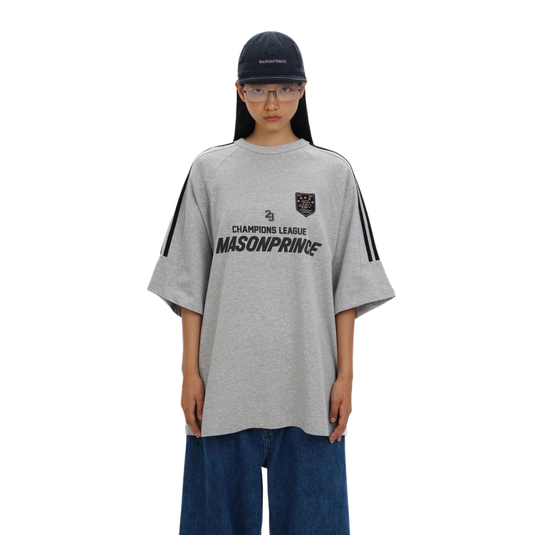 MASONPRINCE 90'S CHAMPIONS LEAGUE STRIPE TEE (LIGHT GREY)