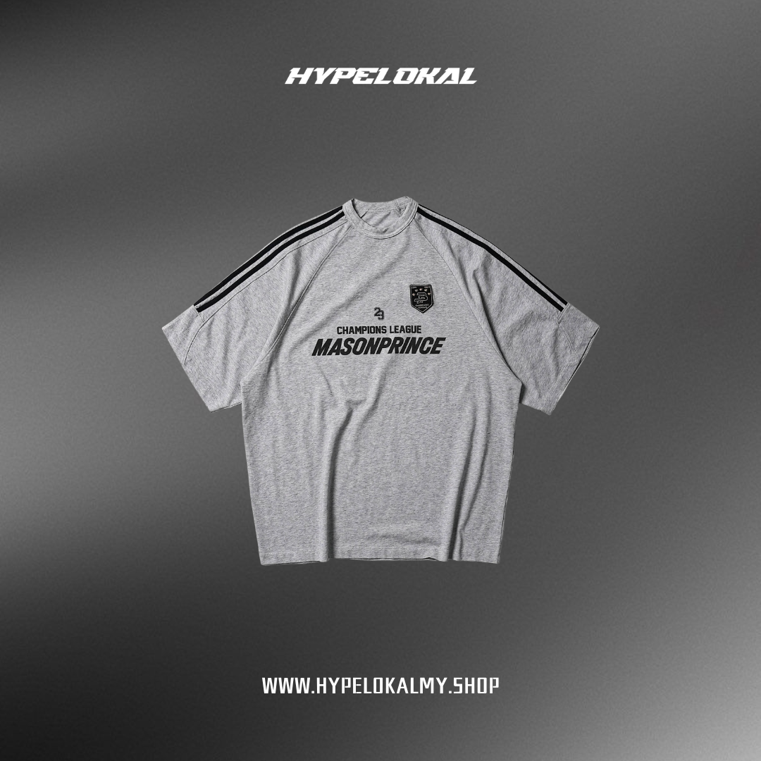 MASONPRINCE 90'S CHAMPIONS LEAGUE STRIPE TEE (LIGHT GREY)