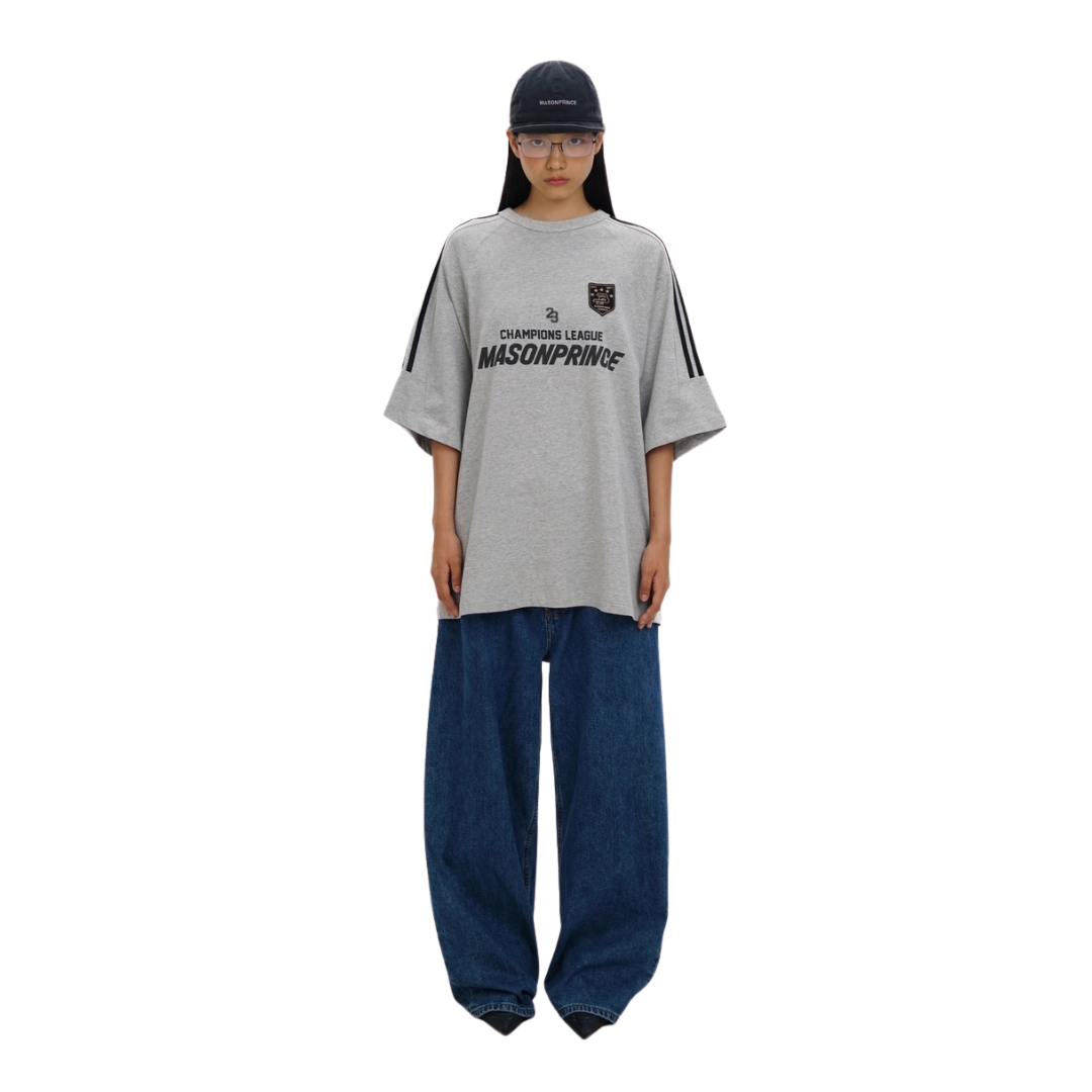MASONPRINCE 90'S CHAMPIONS LEAGUE STRIPE TEE (LIGHT GREY)