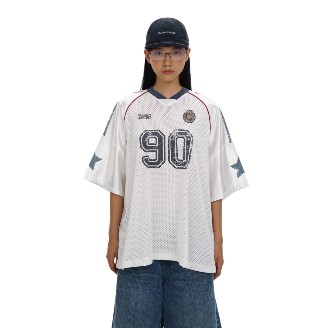 MASONPRINCE 90S GRAFFITI MESH FOOTBALL JERSEY (WHITE)
