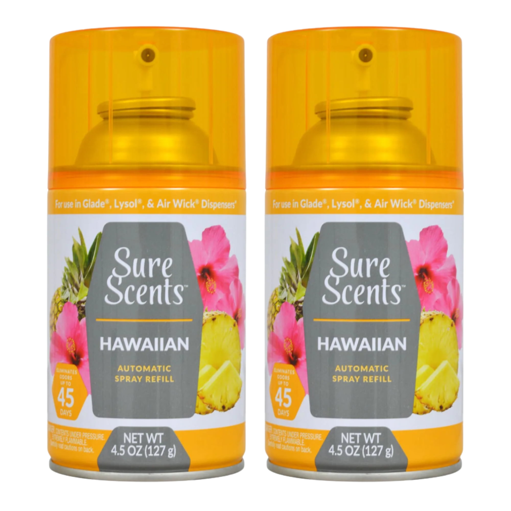 Sure Scents Hawaiian Mist Automatic Air Freshener Refills for Home Living Room Kitchen Bathroom Office Odor Eliminator with Long Lasting Scents and Last Up To 45 Days 4.5 oz. Pack of 2