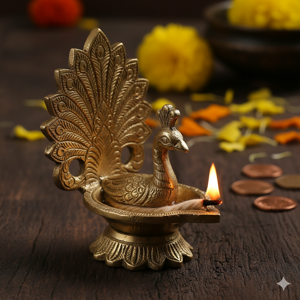 Brass Peacock Diya