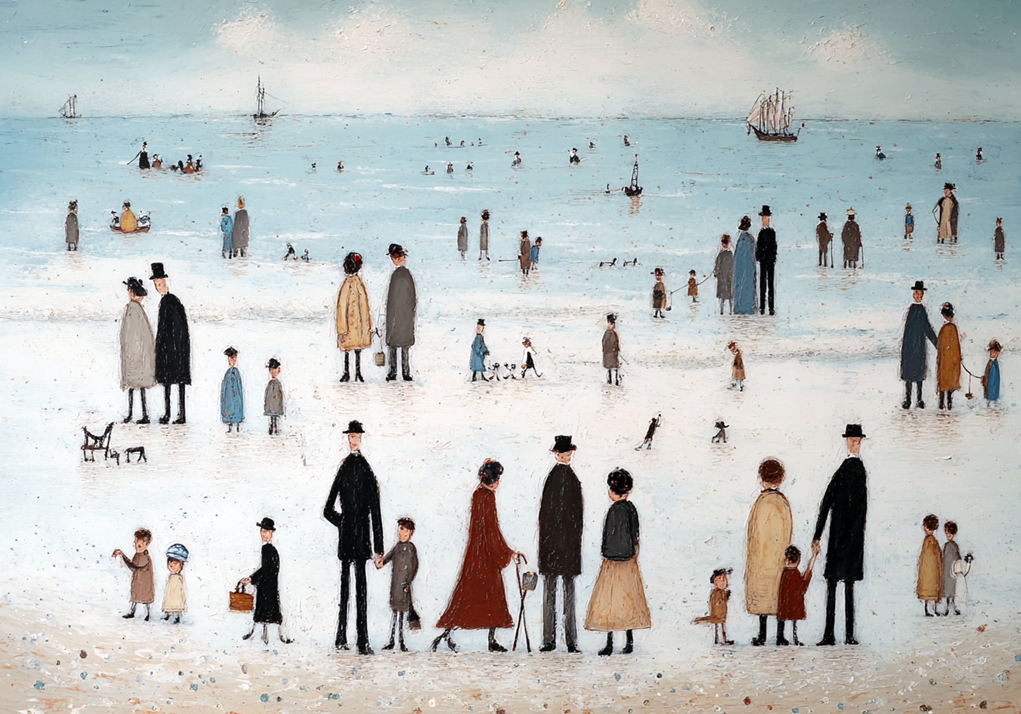 Lowry style seaside family painting 2