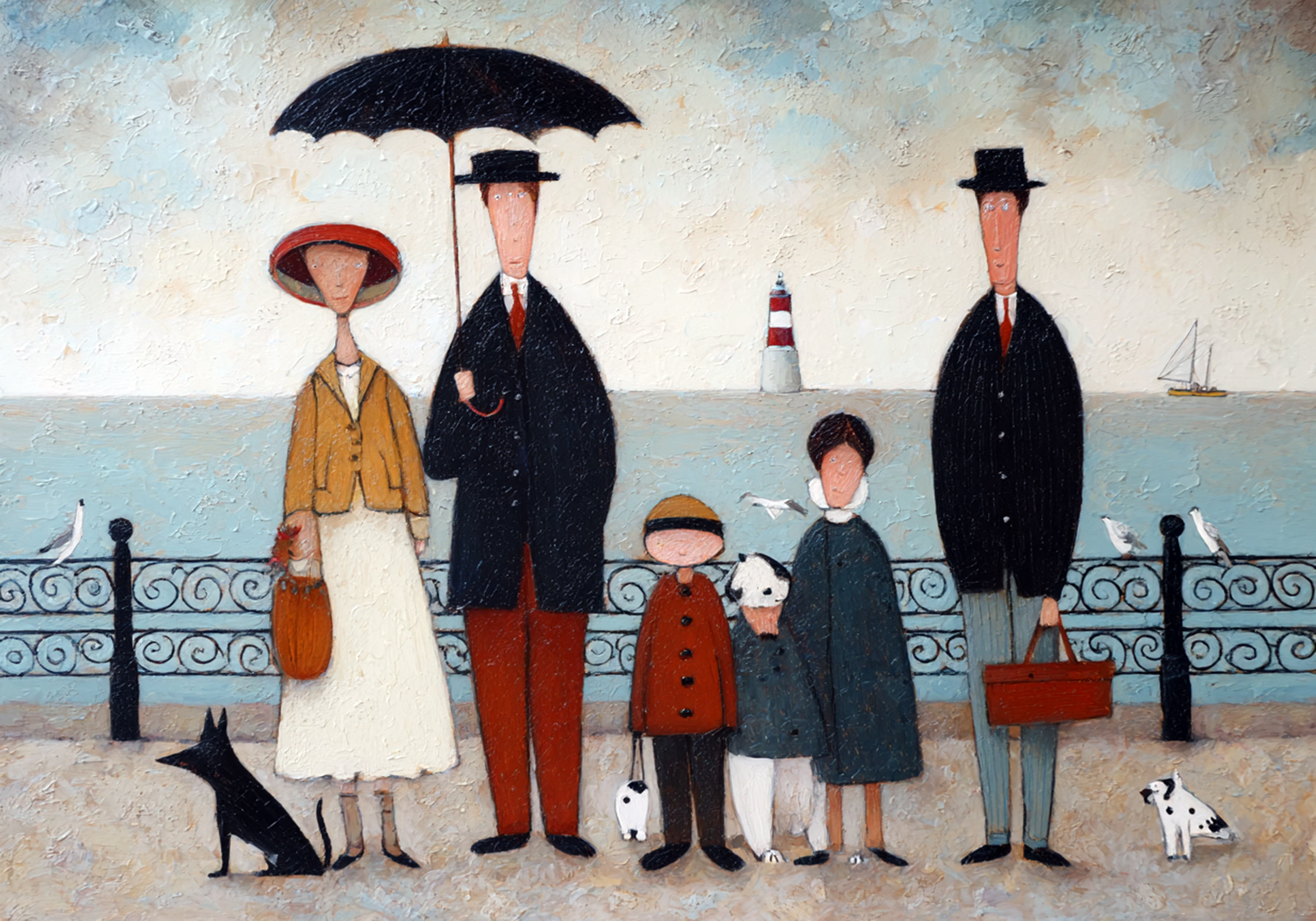 Family by the Seaside in the style of Lowry