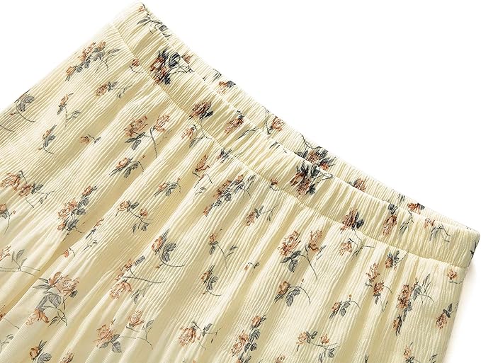 NASHALYLY Women's Chiffon Elastic High Waist Pleated A-Line Flared Maxi Skirt