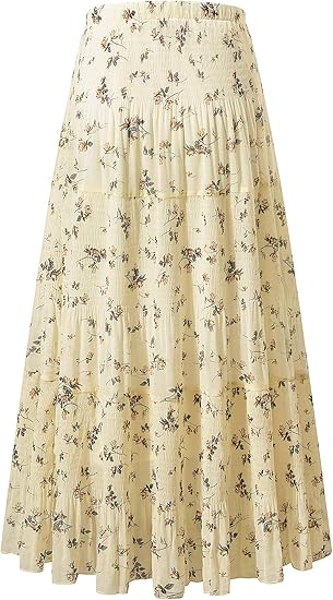 NASHALYLY Women's Chiffon Elastic High Waist Pleated A-Line Flared Maxi Skirt