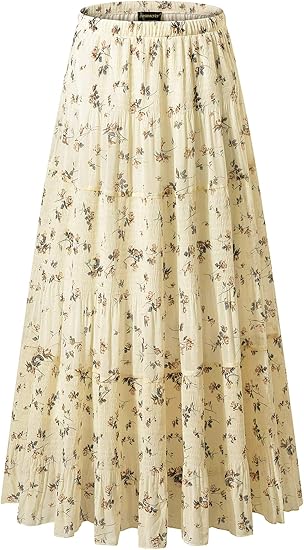 NASHALYLY Women's Chiffon Elastic High Waist Pleated A-Line Flared Maxi Skirt