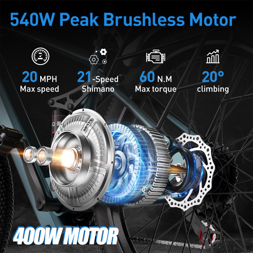 Aairsk E-Bike 26" Tires 21 Speed 750W Peak Motor