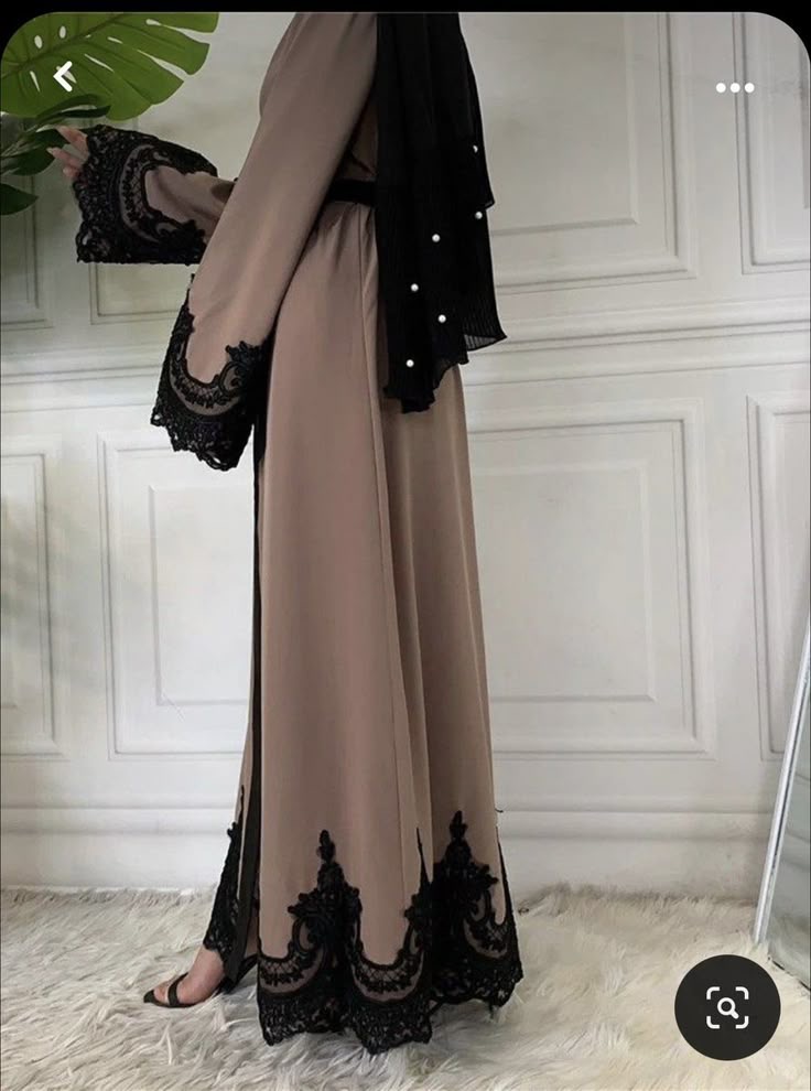 Elegant Beige Abaya with Black Lace