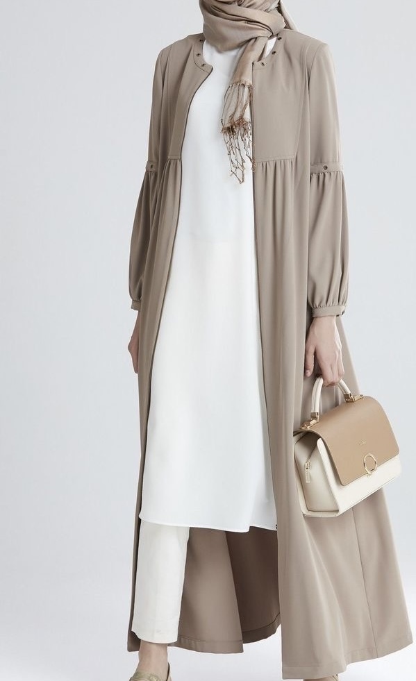 Elegant Beige Long Open Abaya