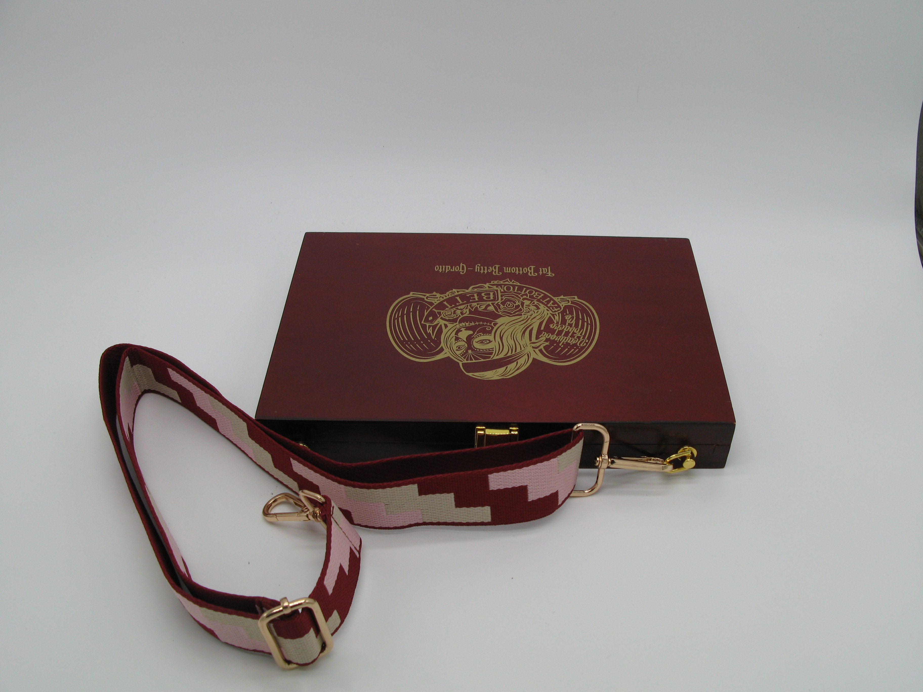 Decorative Leather Shoulder Strap and Embossed Wooden Purse