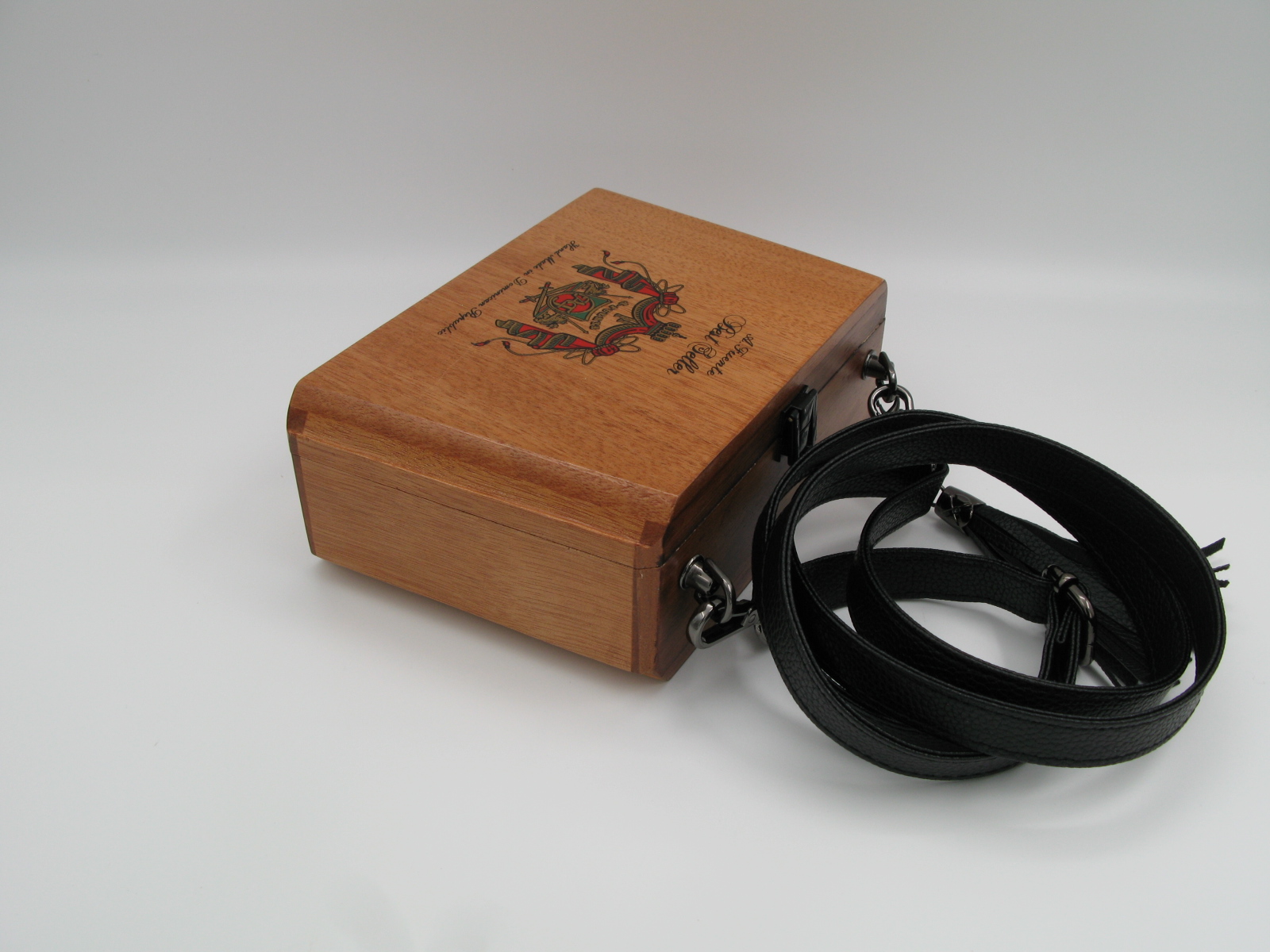 Wooden Purse with Black Leather Strap