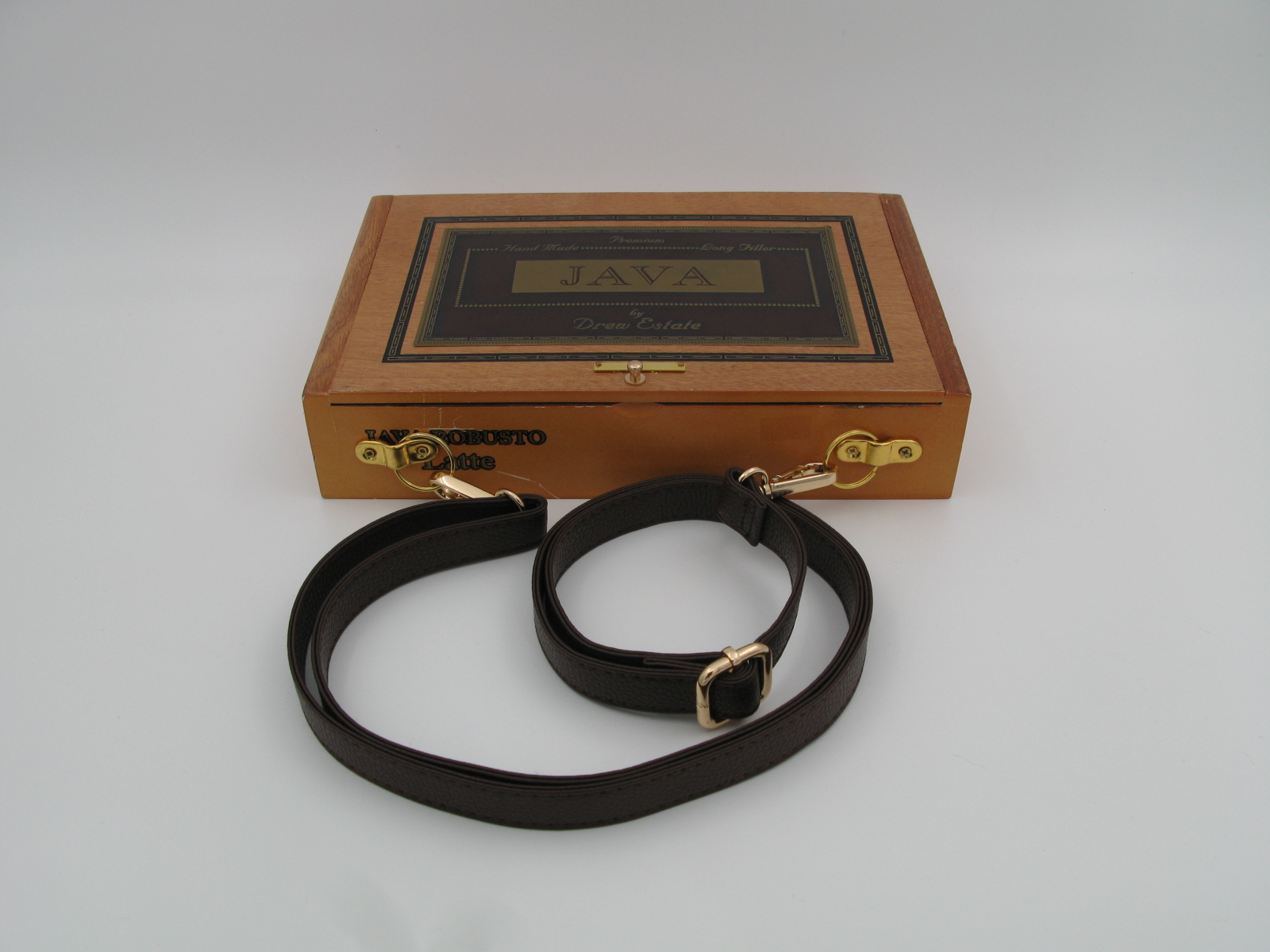 Java Cigar Box with Brown Leather Strap