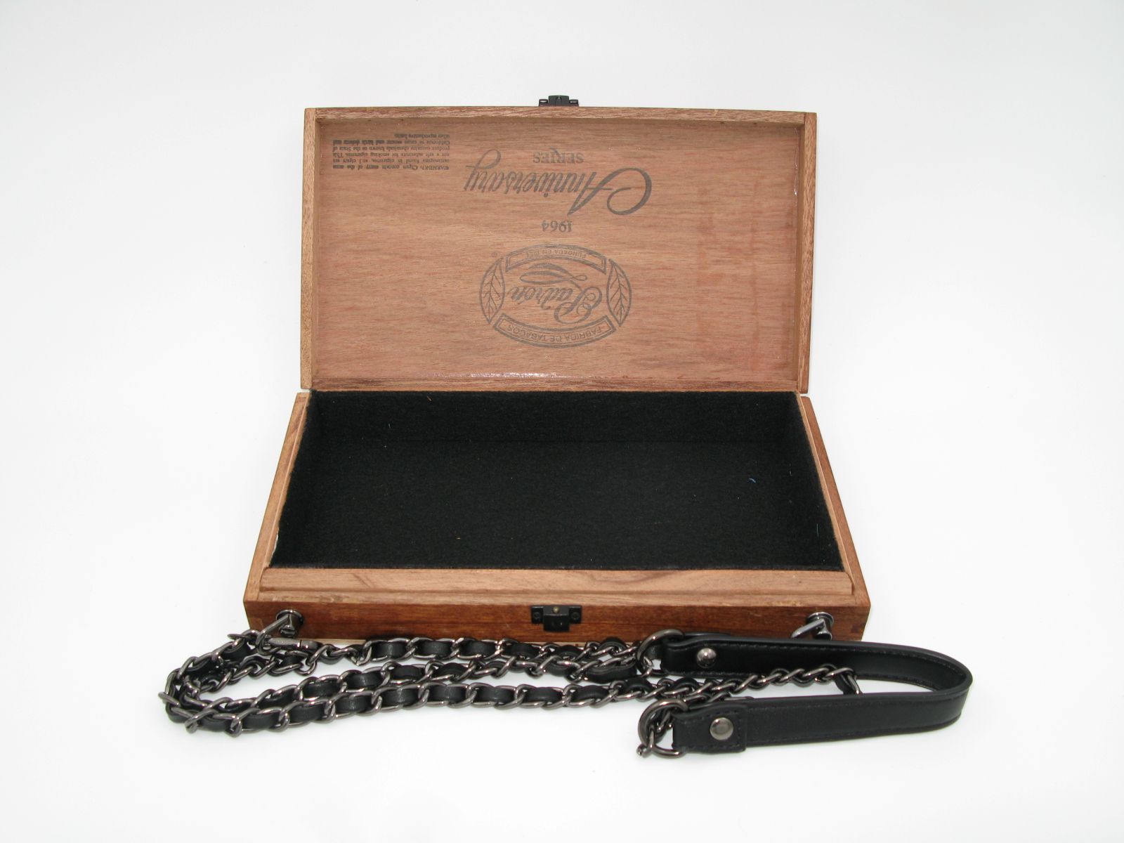 Wooden Cigar Box with Metal Chain Handle