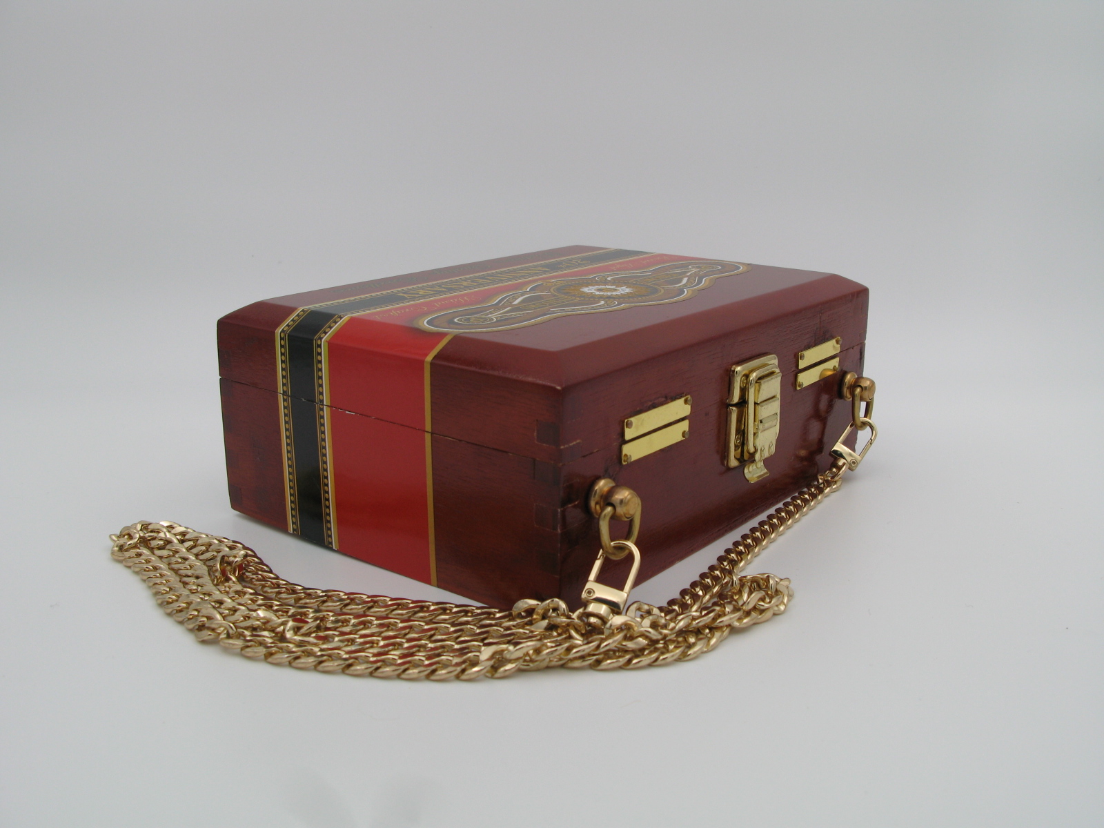 Wooden Cigar Box with Gold Chain
