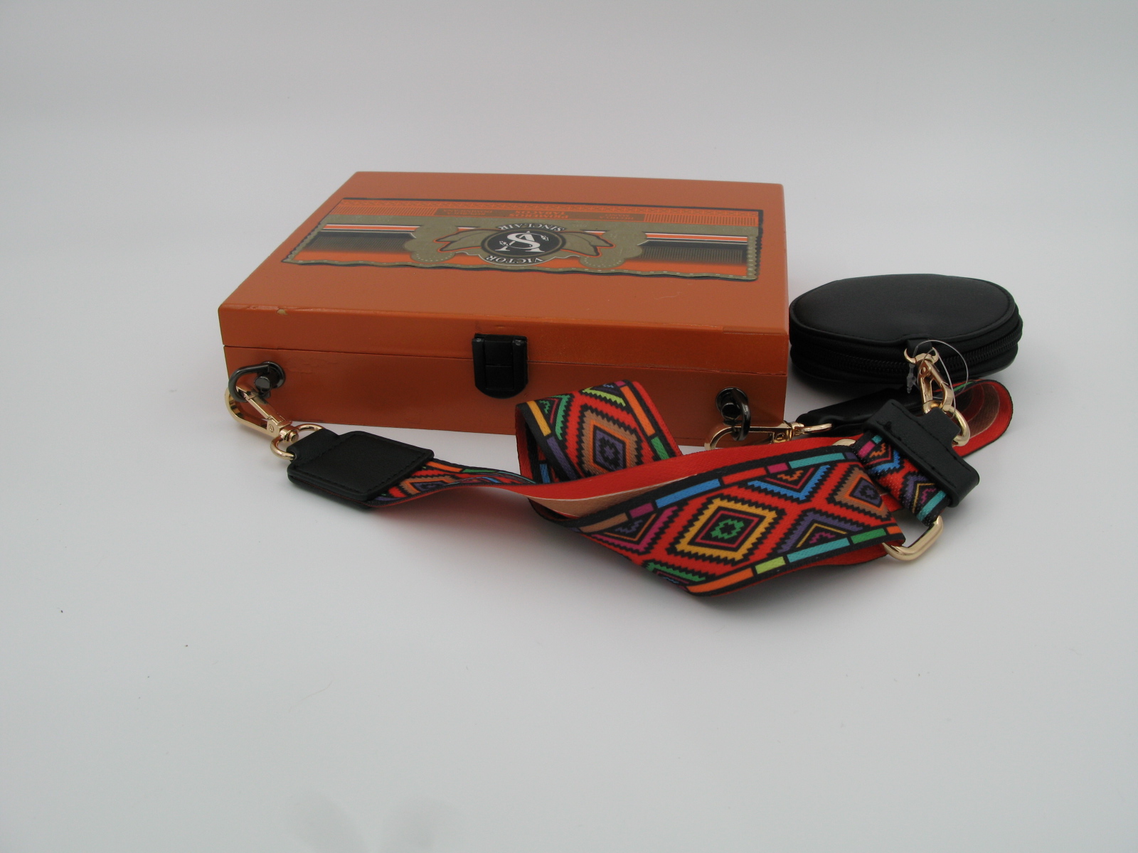 Decorative Wooden Box Purse with Colorful Strap