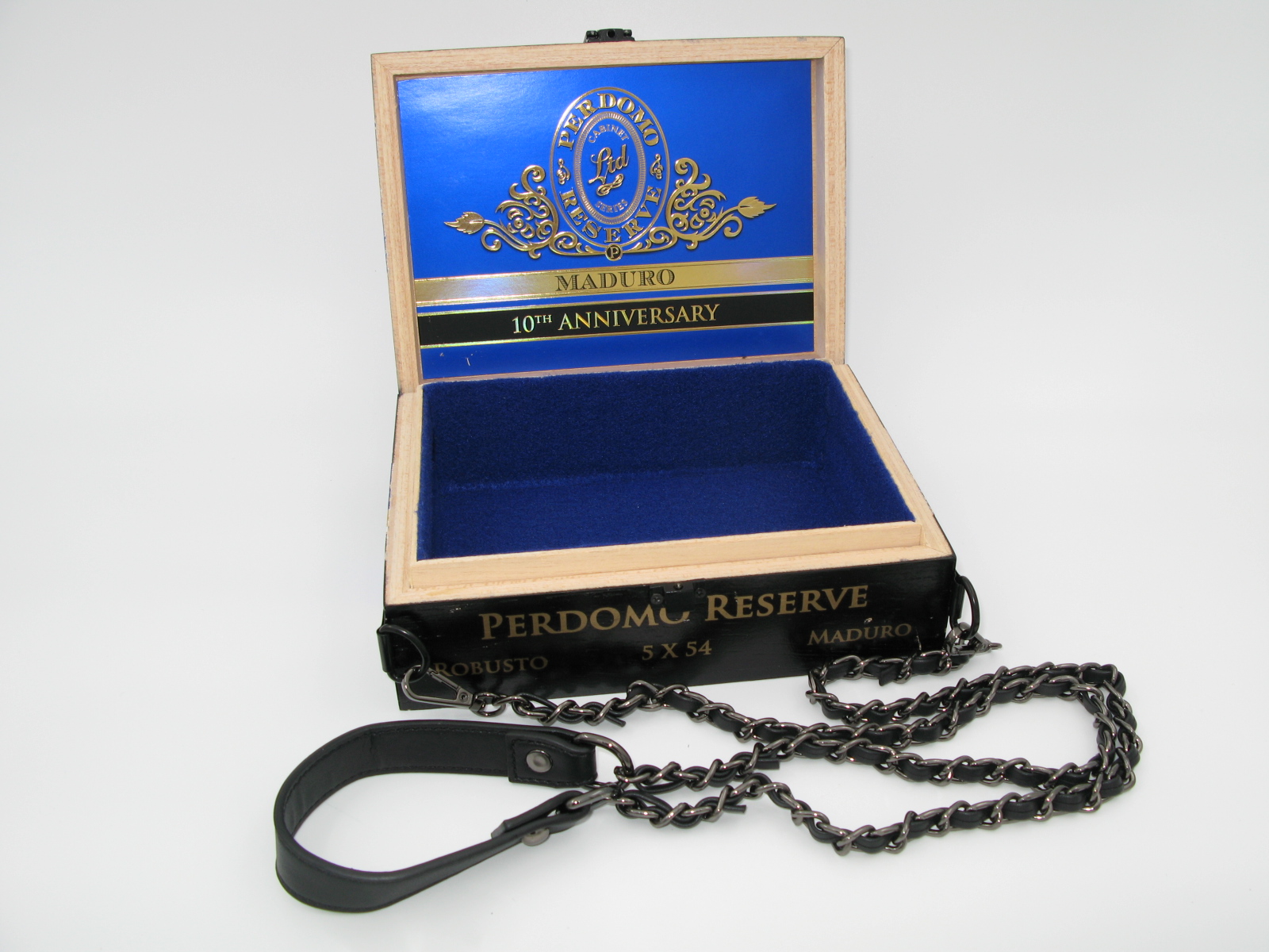 Perdomo Reserve Cigar Box with Leather and Chain Strap