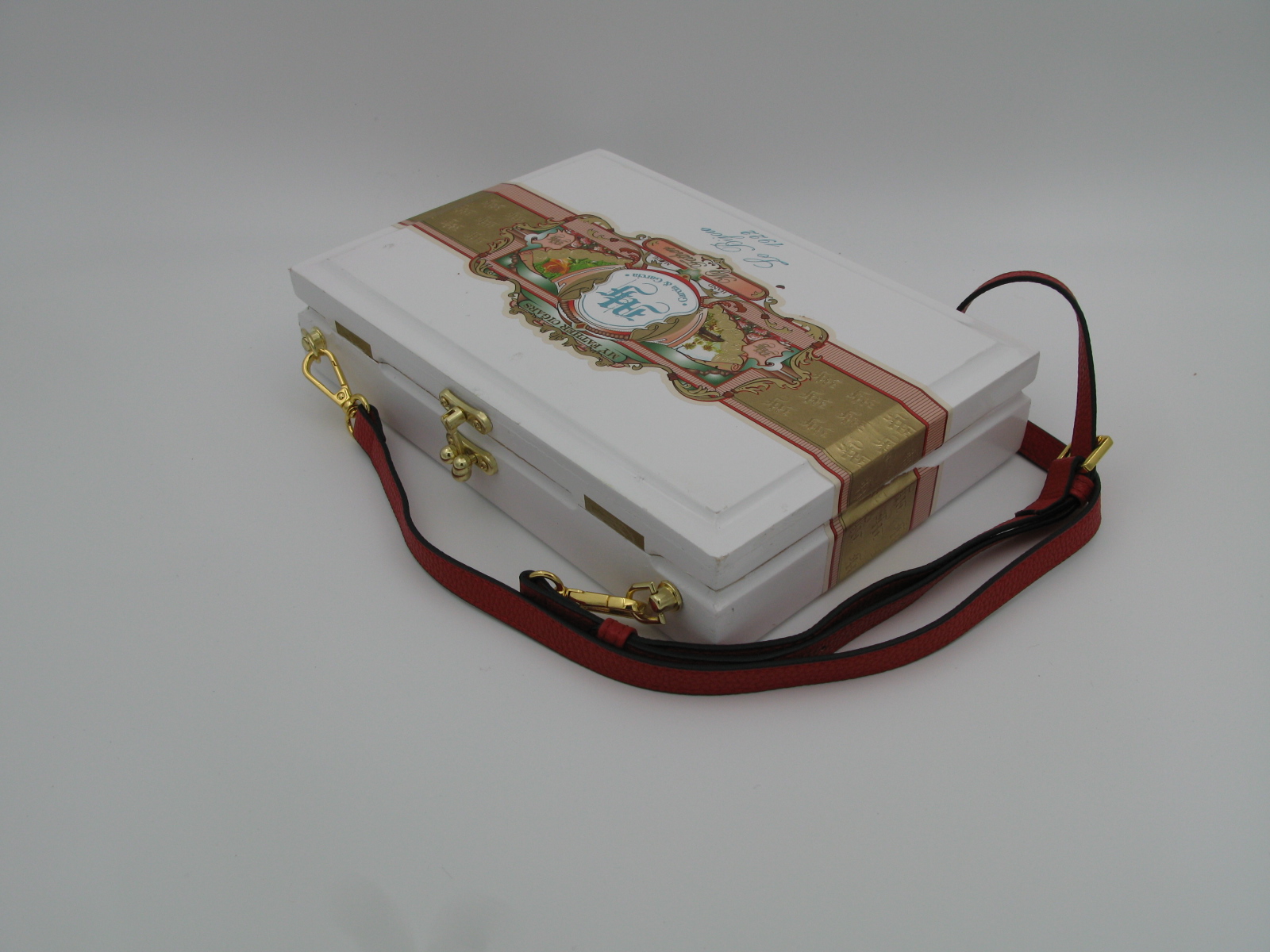 White Decorative Wooden Box with Strap