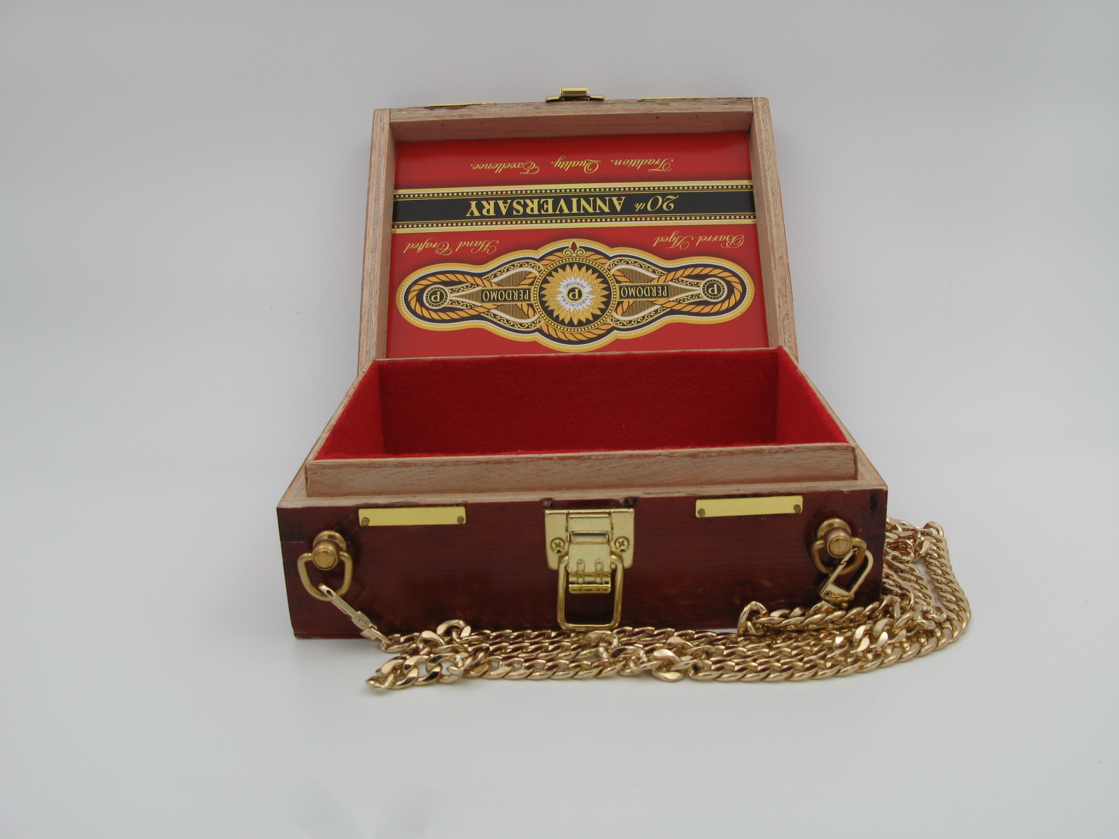 Wooden Cigar Box with Gold Chain