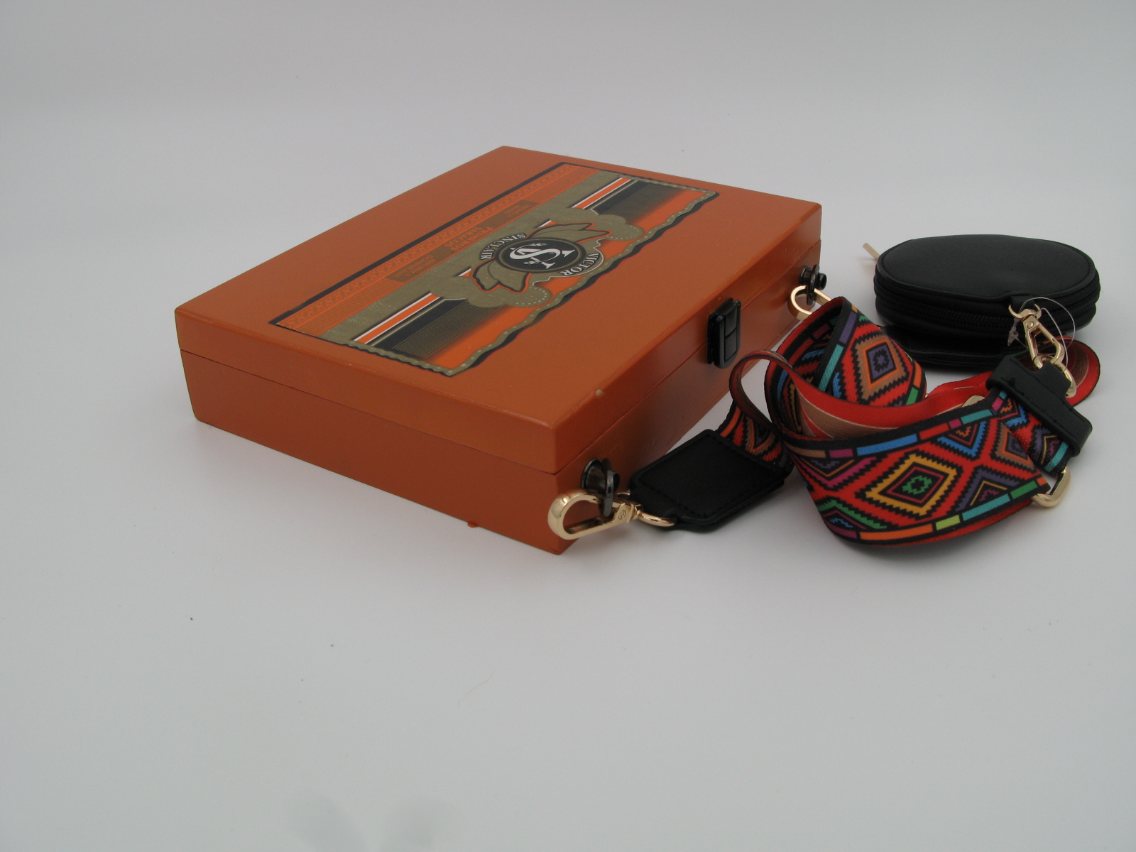 Decorative Wooden Box Purse with Colorful Strap