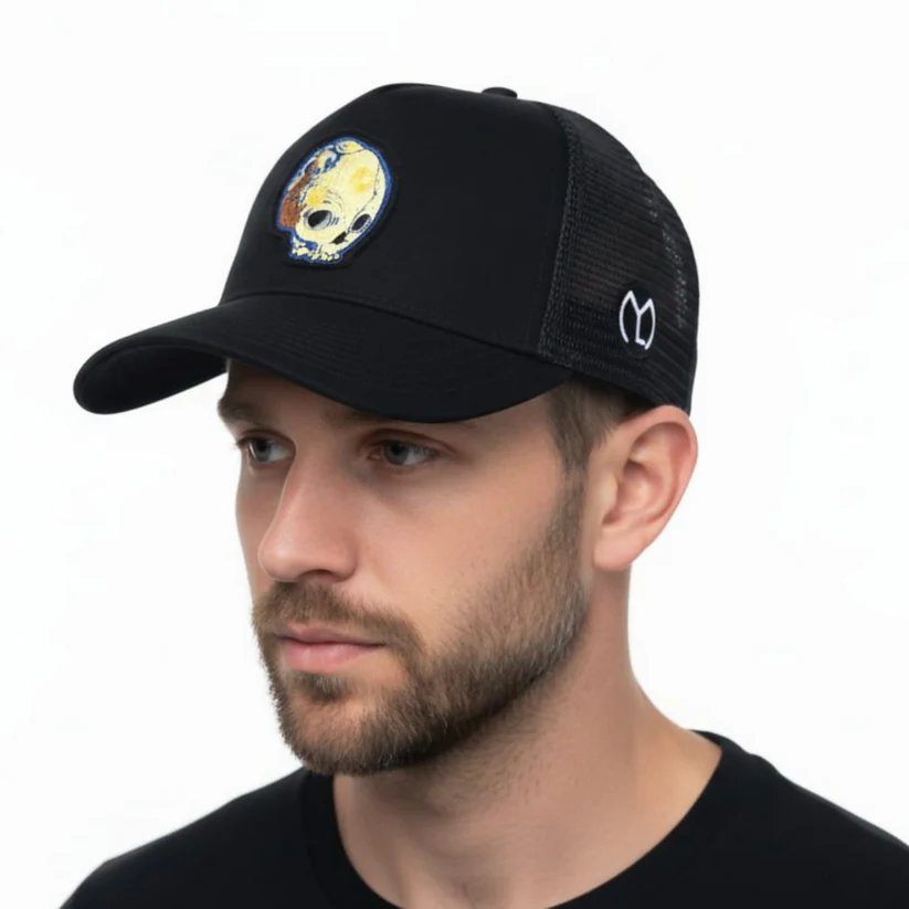 Black Skull Patch Trucker Cap