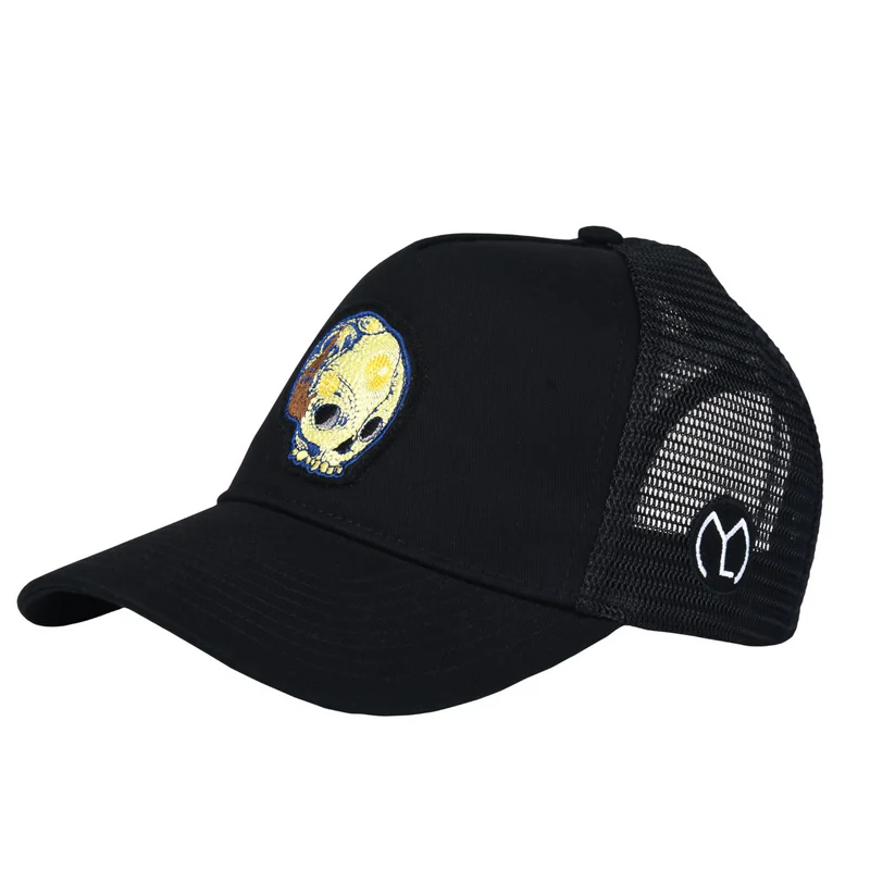 Black Skull Patch Trucker Cap