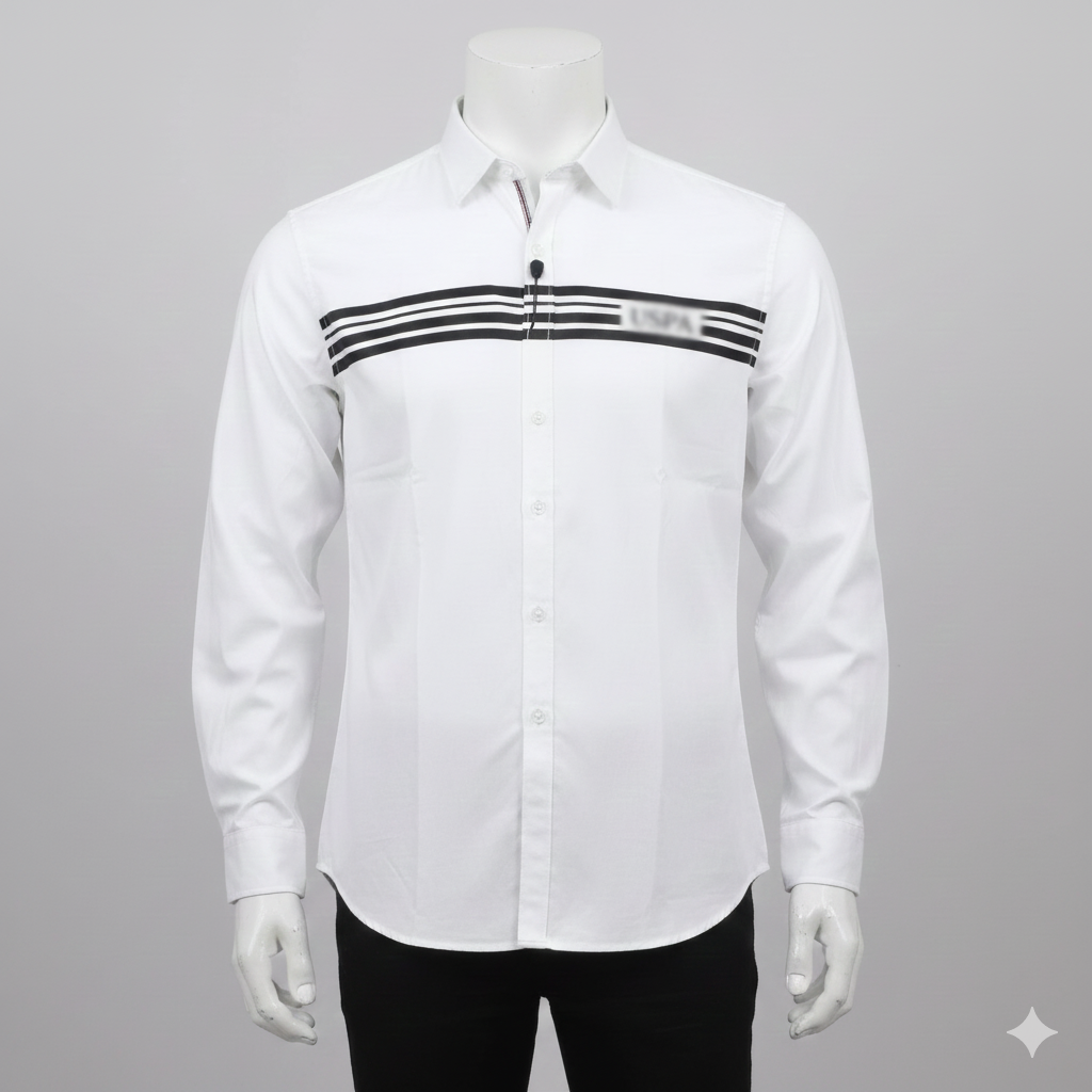 White Button-Up Shirt with Striped Detail