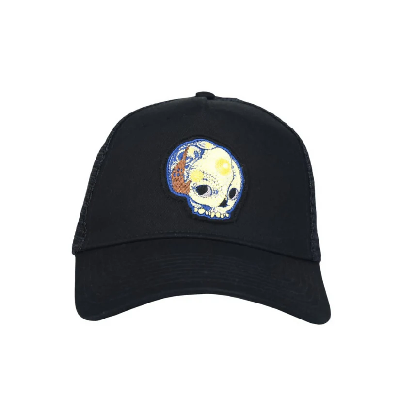 Black Skull Patch Trucker Cap