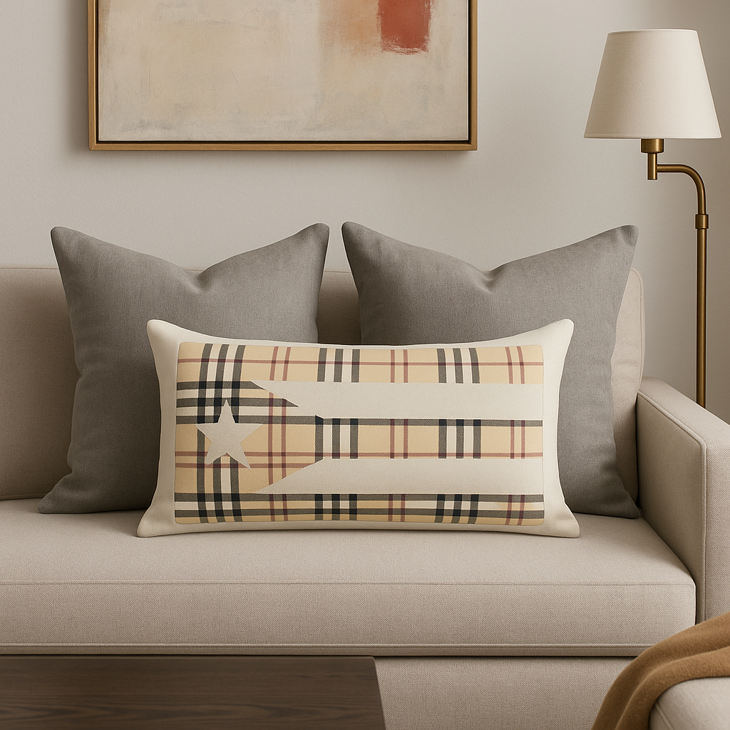 Puerto Rican Flag Decorative Pillow in Platanoberry