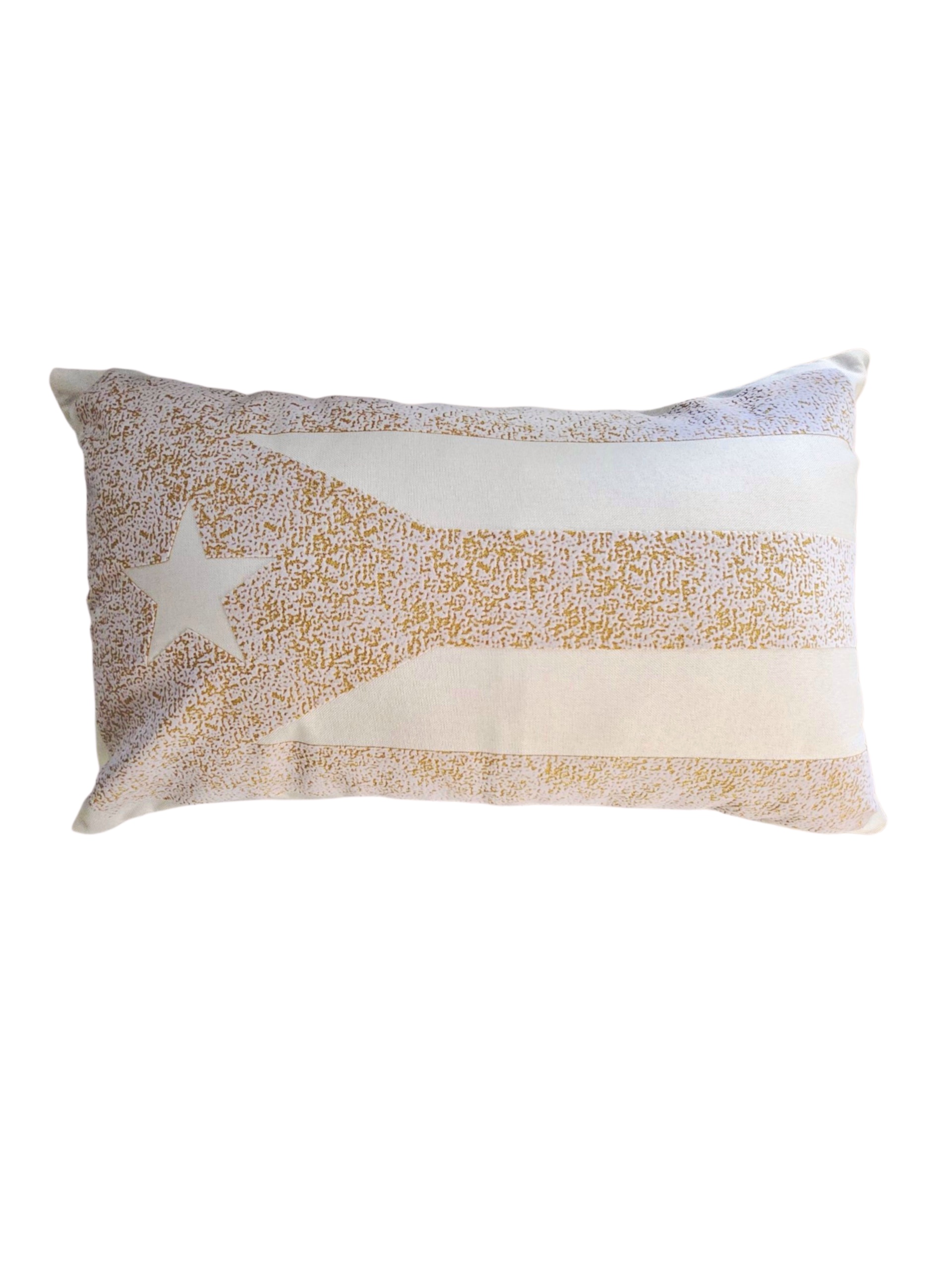 Puerto Rican Flag Decorative Pillow in Cream & Gold