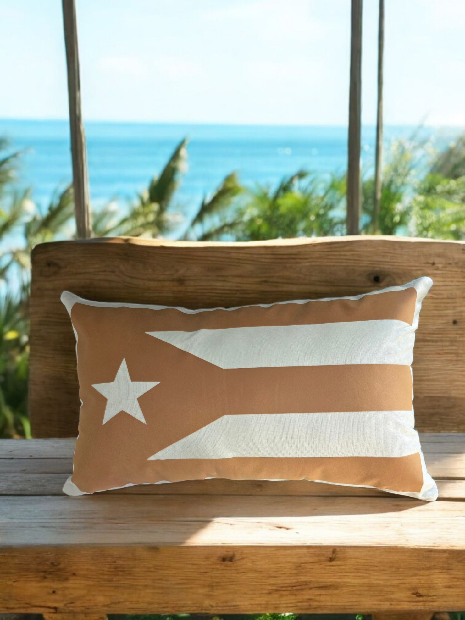 Puerto Rico Flag Decorative Pillow in Camel