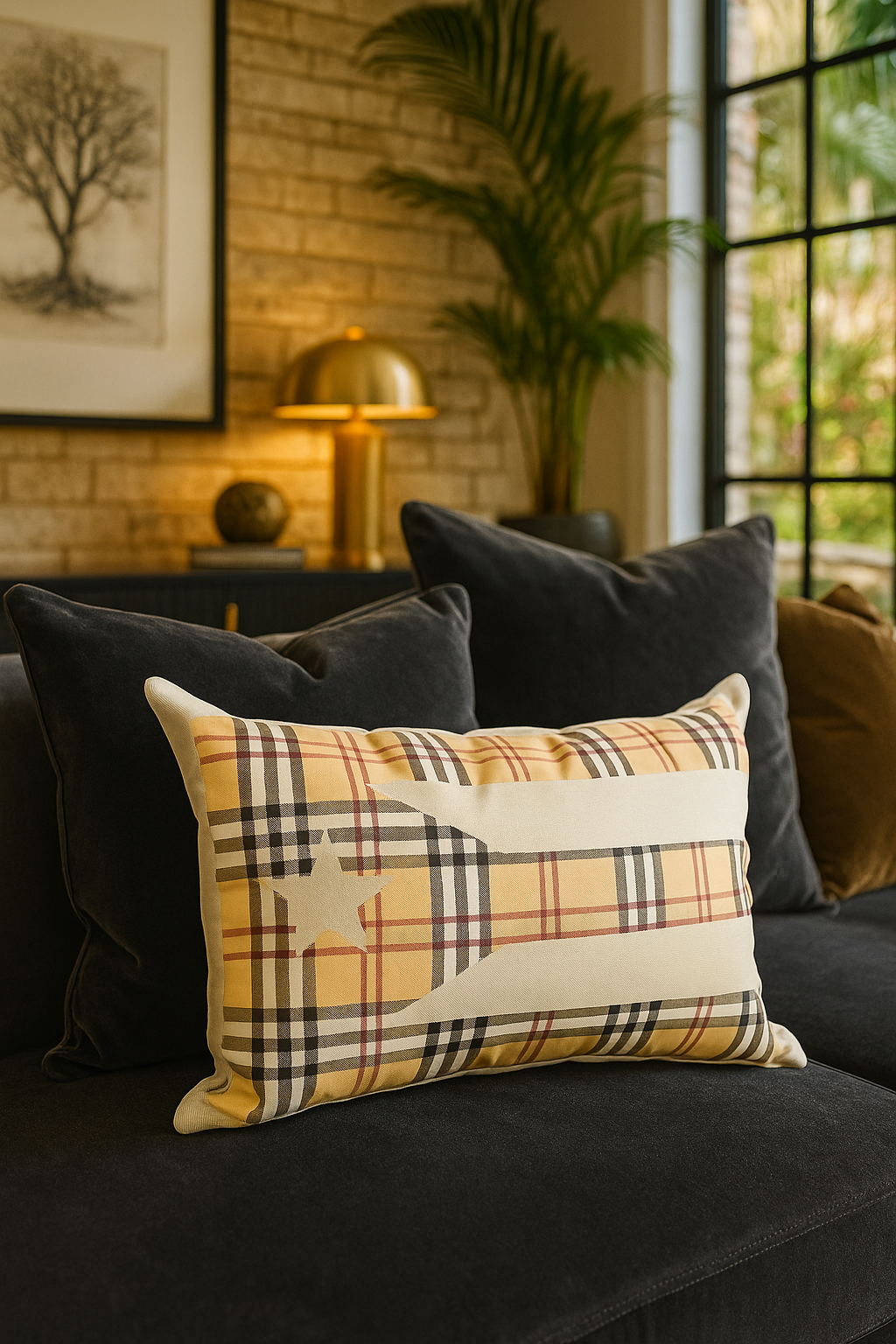 Puerto Rican Flag Decorative Pillow in Platanoberry