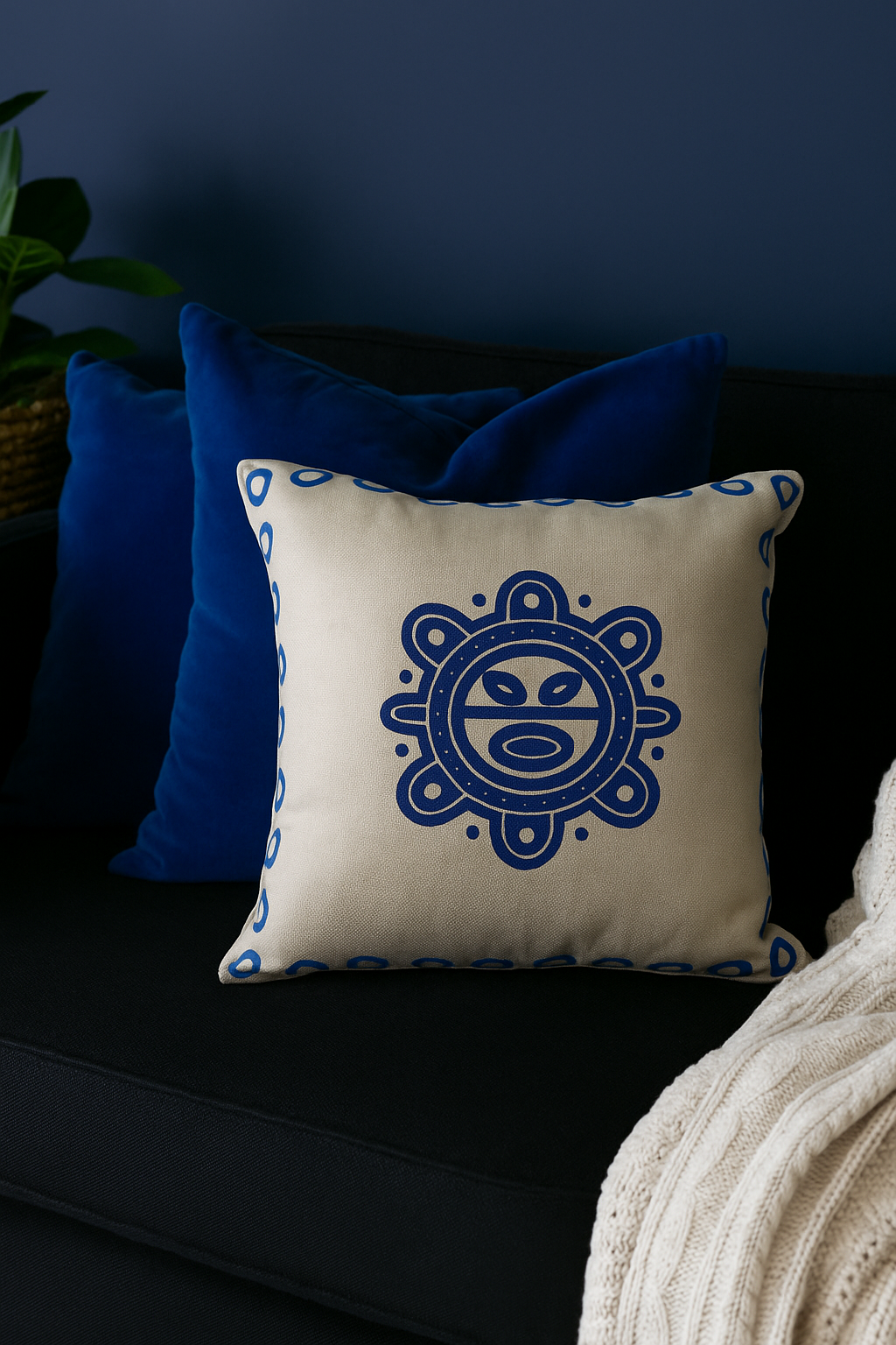 Taino Decorative Pillow in Blue