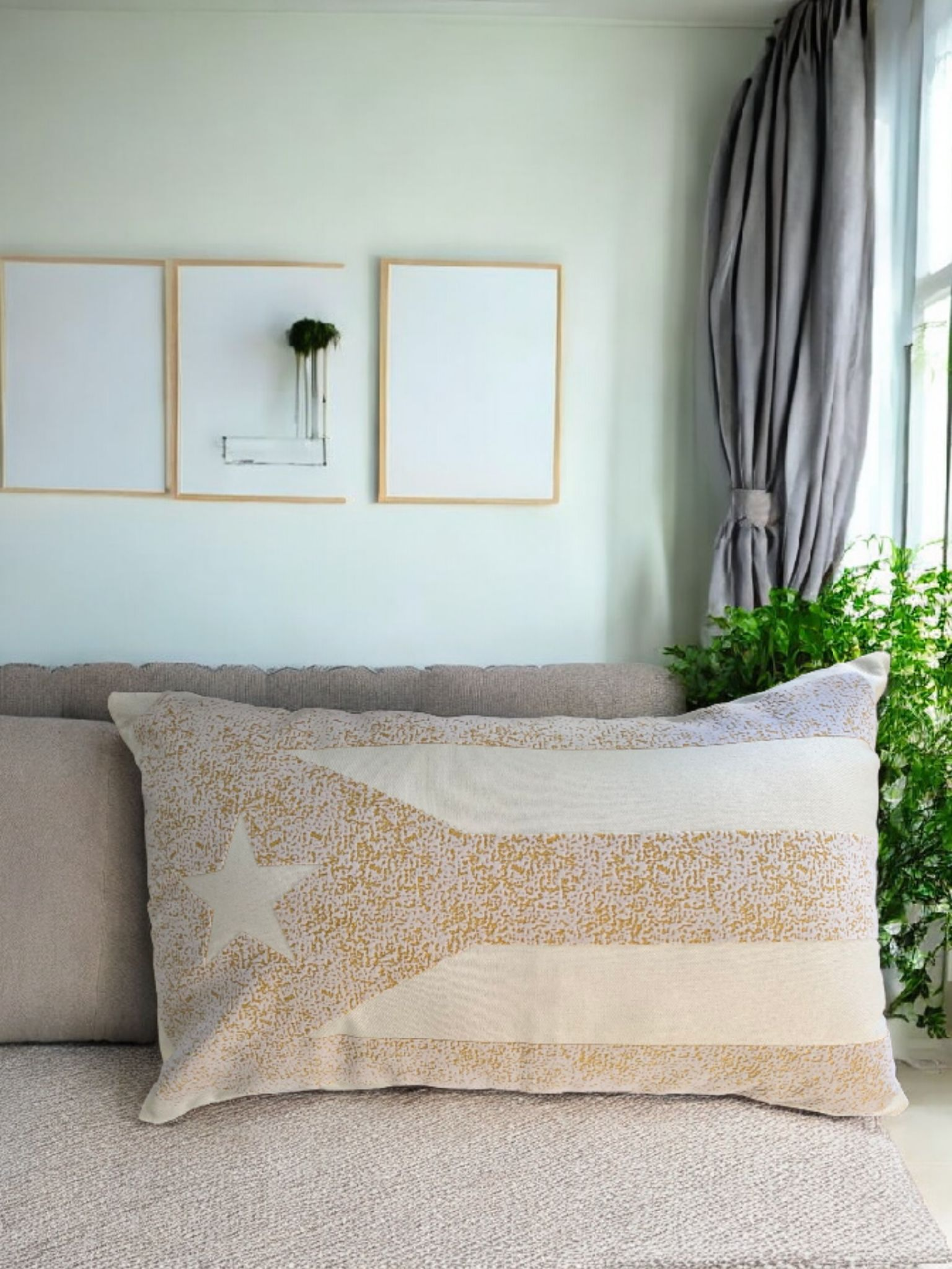 Puerto Rican Flag Decorative Pillow in Cream & Gold