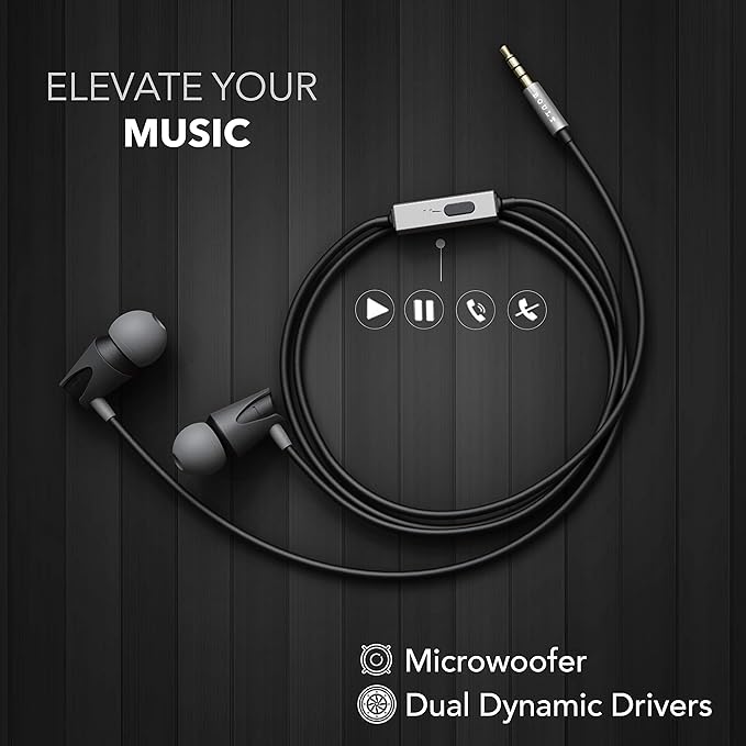 Boult Audio BassBuds Storm Wired Headset Black and Grey Earphones