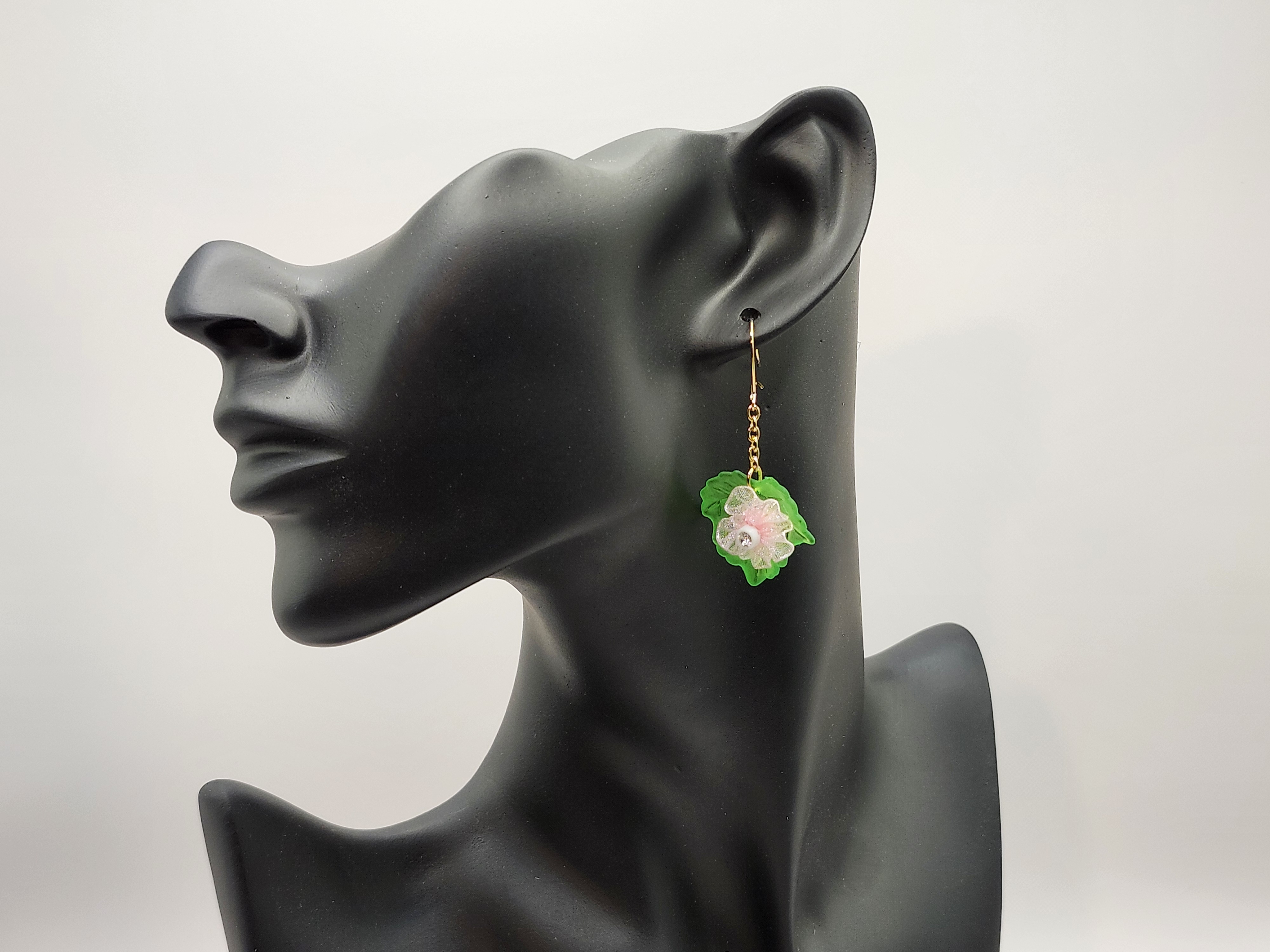 Handcrafted Flower and Leaf Dangle Earrings, Nature-Inspired Hypoallergenic Jewelry
