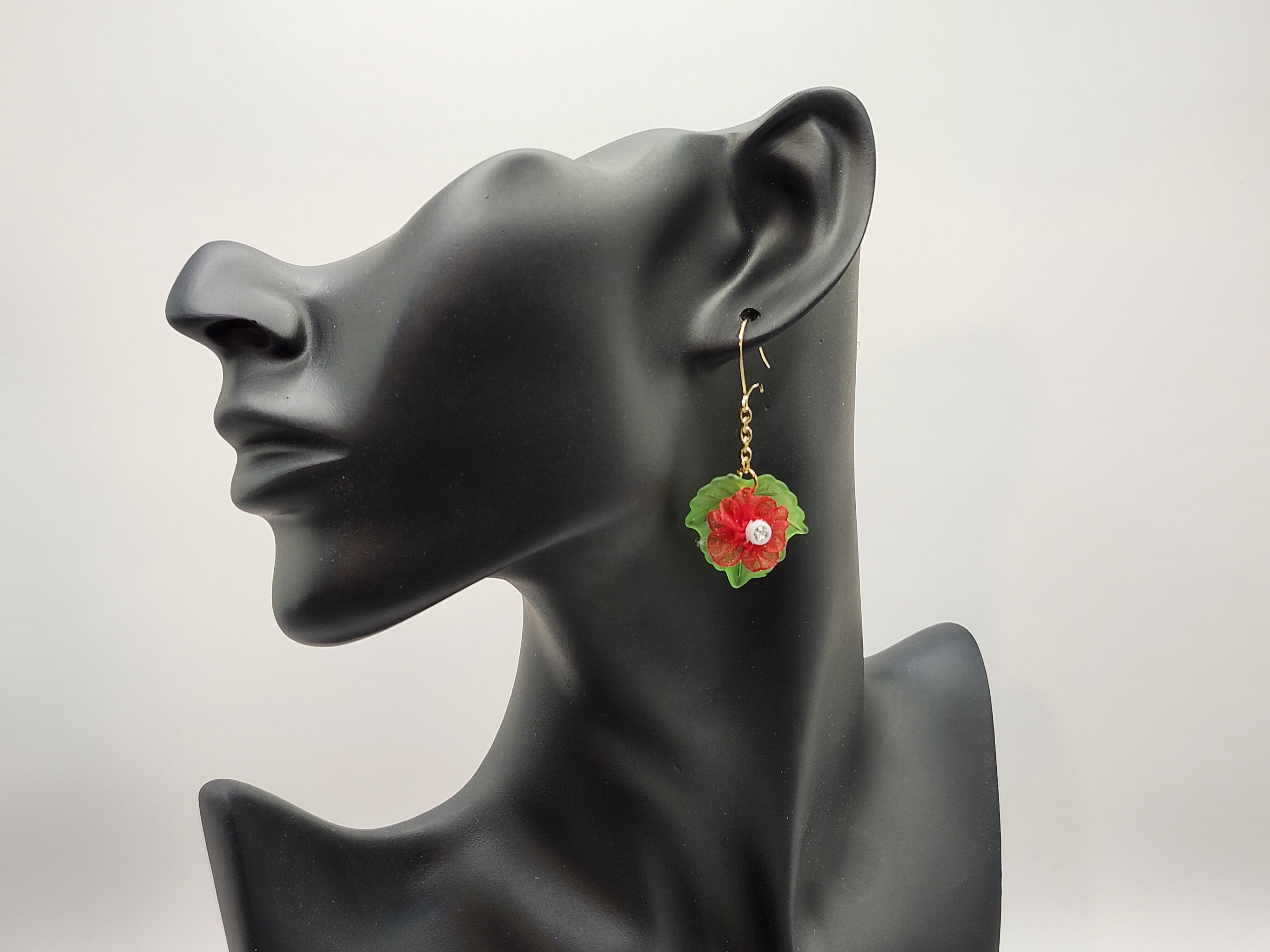 Handcrafted Flower and Leaf Dangle Earrings, Nature-Inspired Hypoallergenic Jewelry